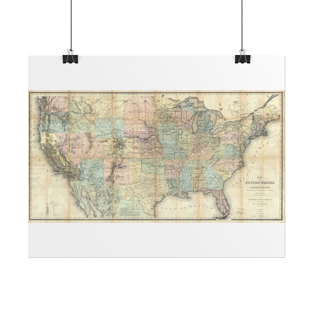 United States of America Historic Map (c. 1868) Rolled Poster | Vintage Map Wall Art