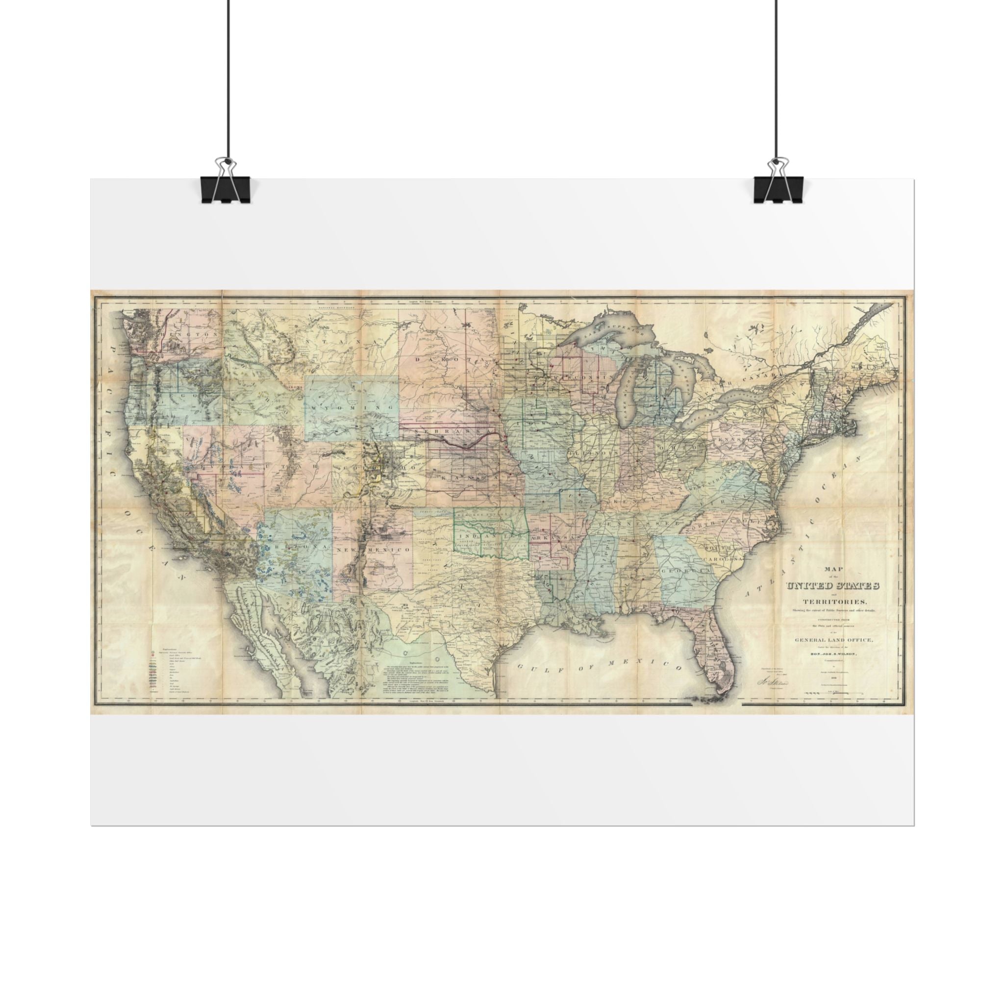 United States of America Historic Map (c. 1868) Rolled Poster | Vintage Map Wall Art