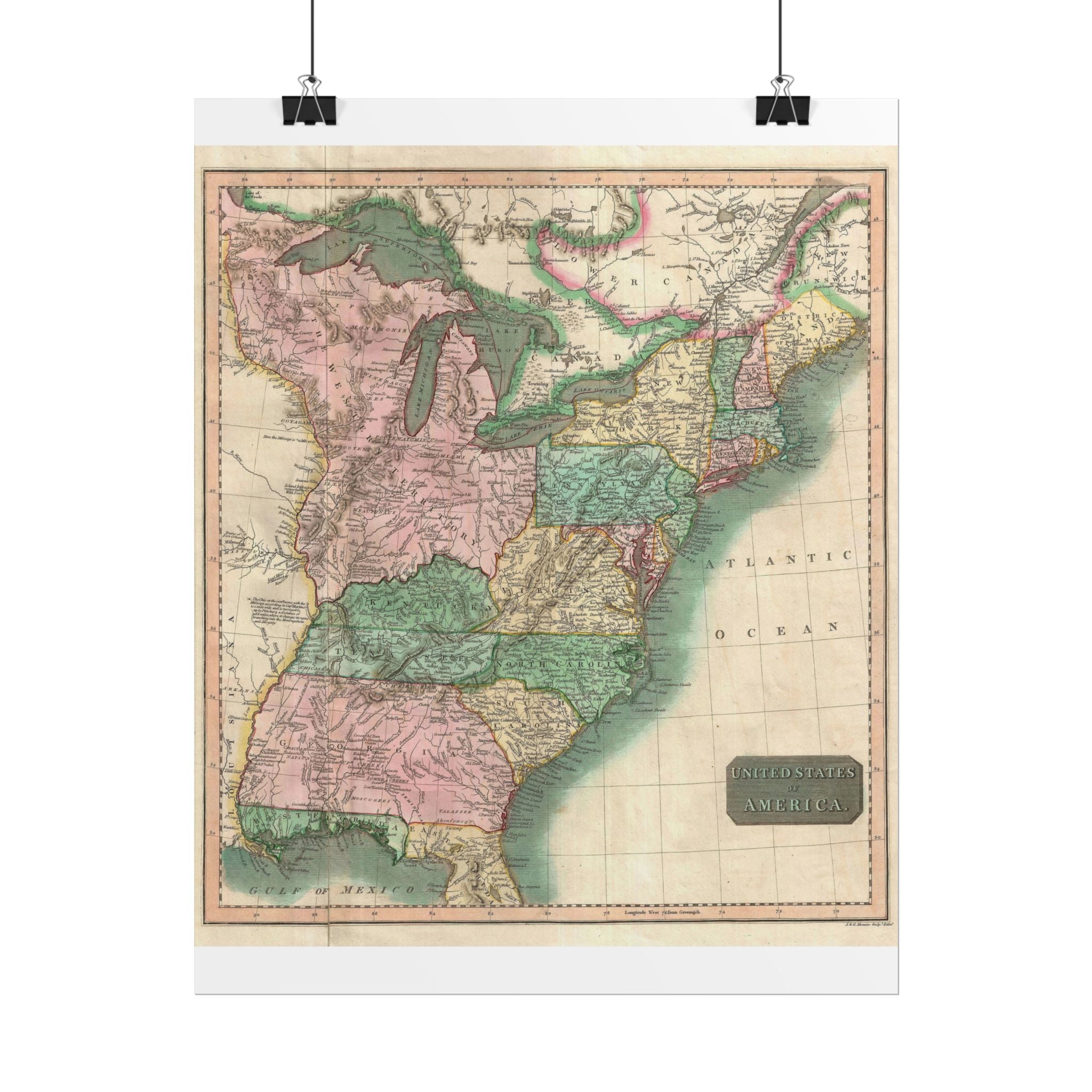 United States of America Historic Map (c. 1814) Rolled Poster | Vintage Map Wall Art