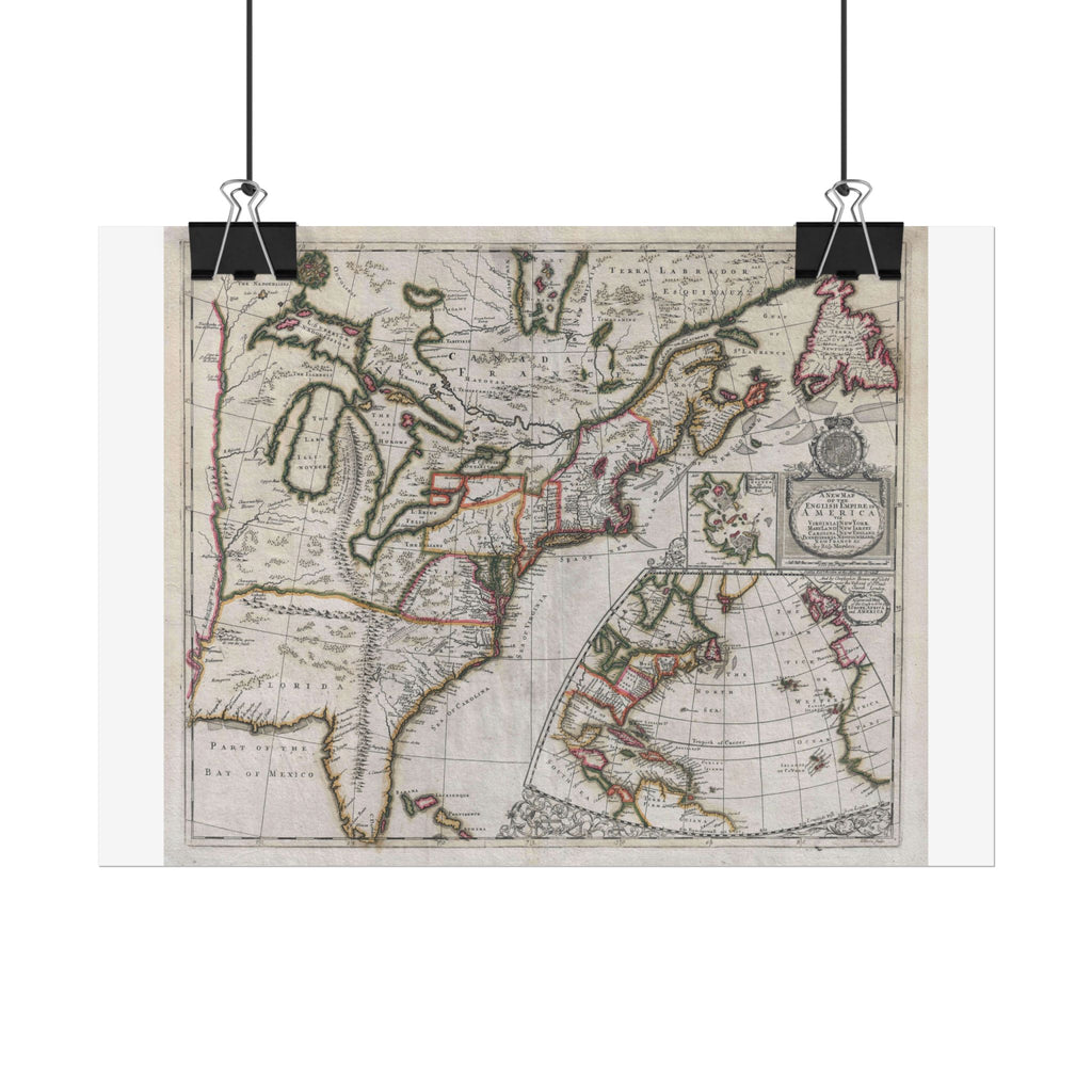 English Empire in America Historic Map (c. 1695) Rolled Poster | Vintage Map Wall Art