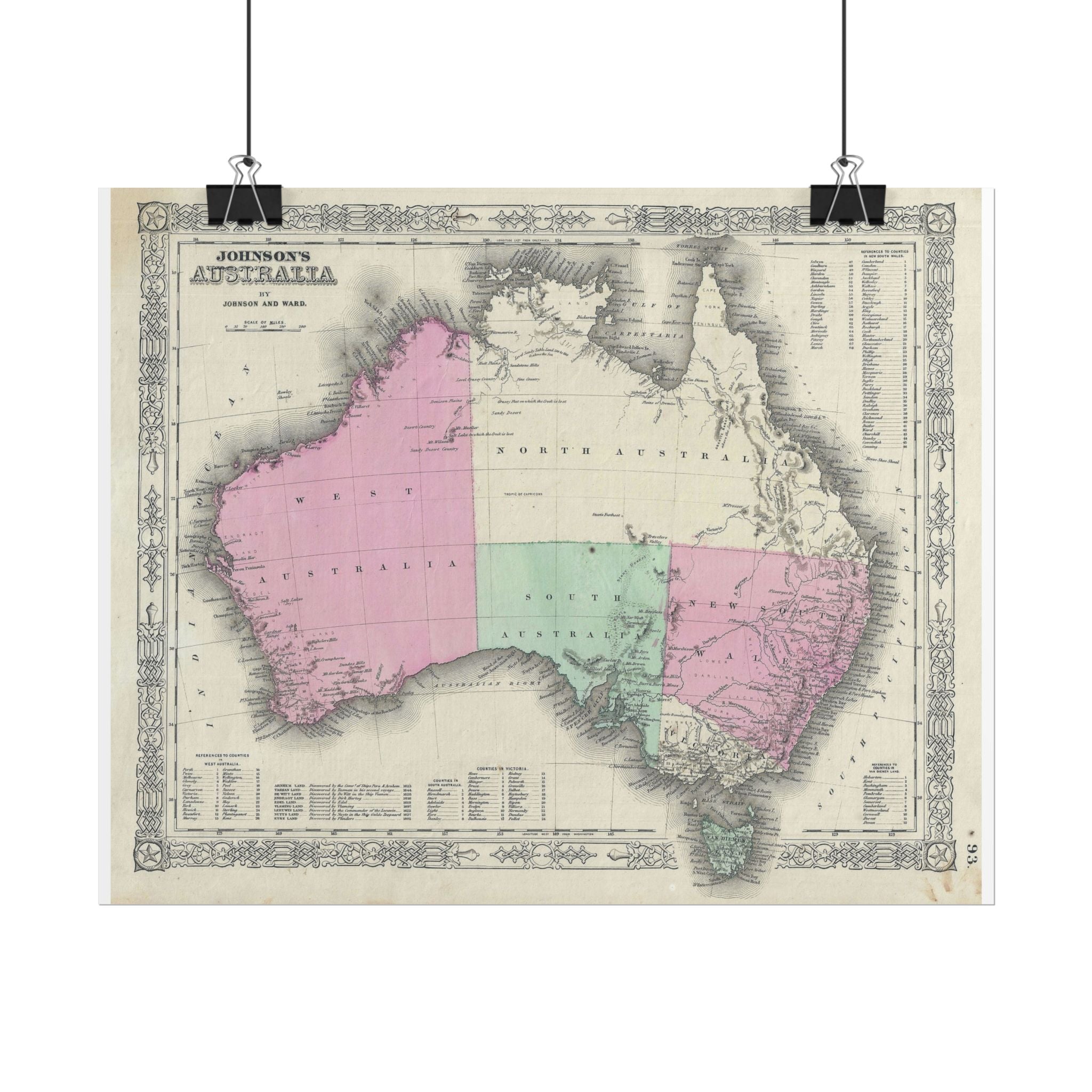 Australia Historic Map (c. 1863) Rolled Poster | Vintage Map Wall Art