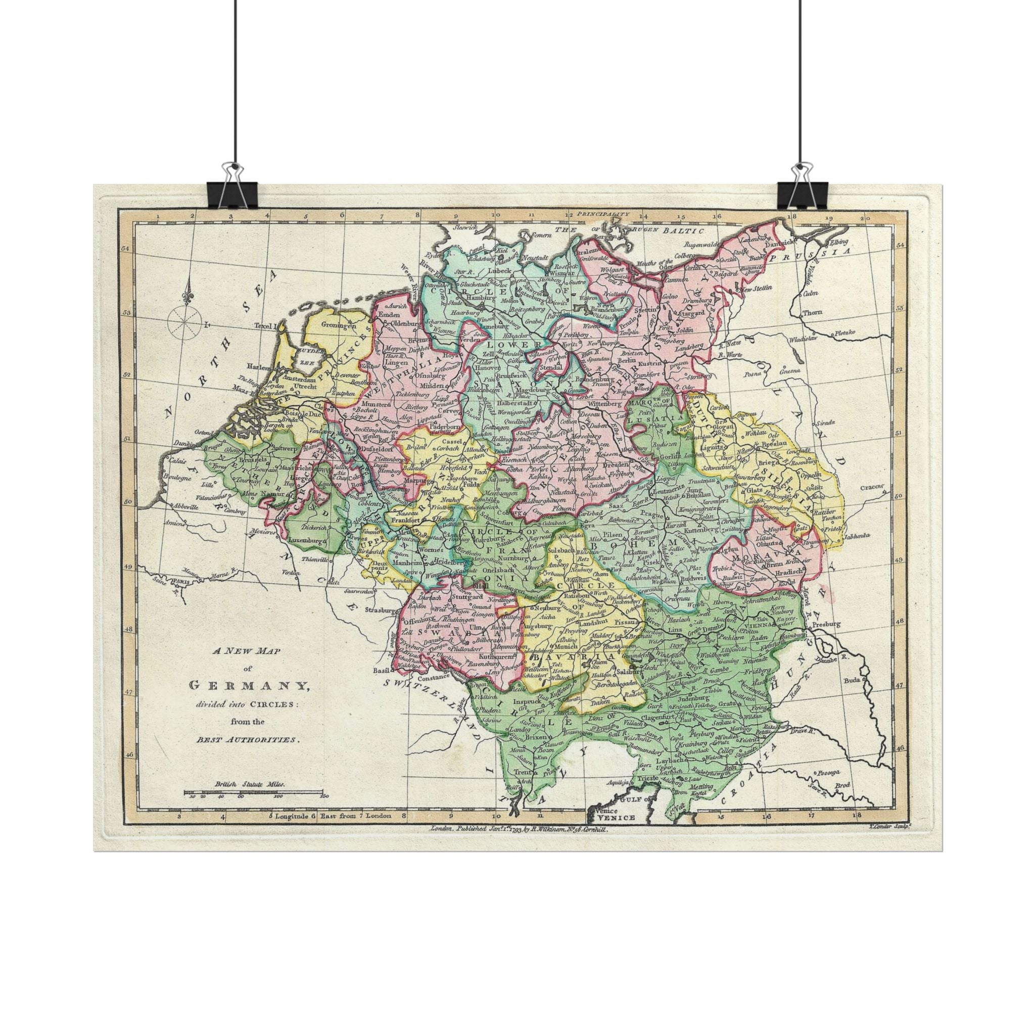 Germany Historic Map (c. 1793) Rolled Poster | Vintage Map Wall Art