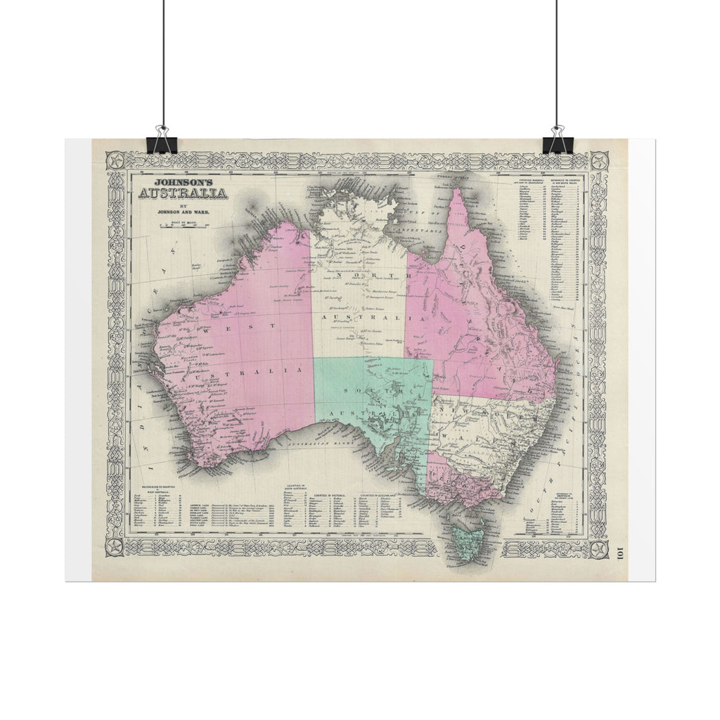 Australia Historic Map (c. 1864) Rolled Poster | Vintage Map Wall Art