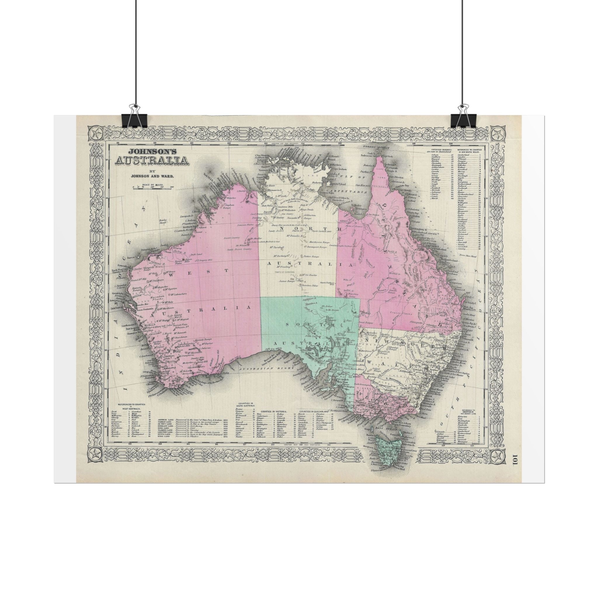 Australia Historic Map (c. 1864) Rolled Poster | Vintage Map Wall Art