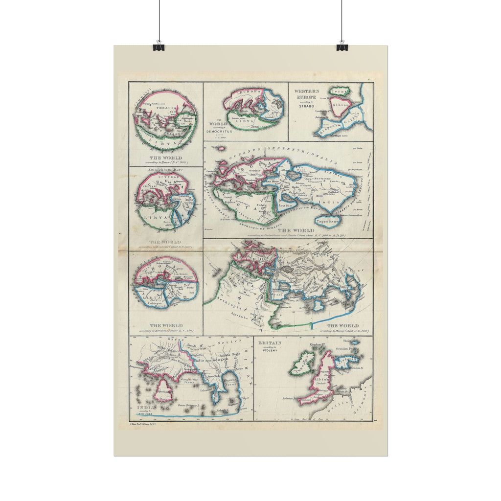 The Ancient World according to Homer, Ptolomy, Democritus, et al. Historic Map (c. 1867) Rolled Poster | Antique Map Wall Art