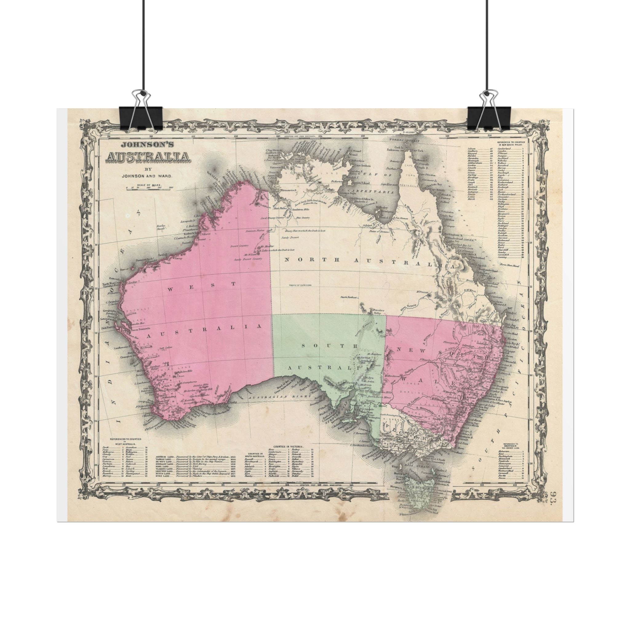Australia Historic Map (c. 1862) Rolled Poster | Vintage Map Wall Art