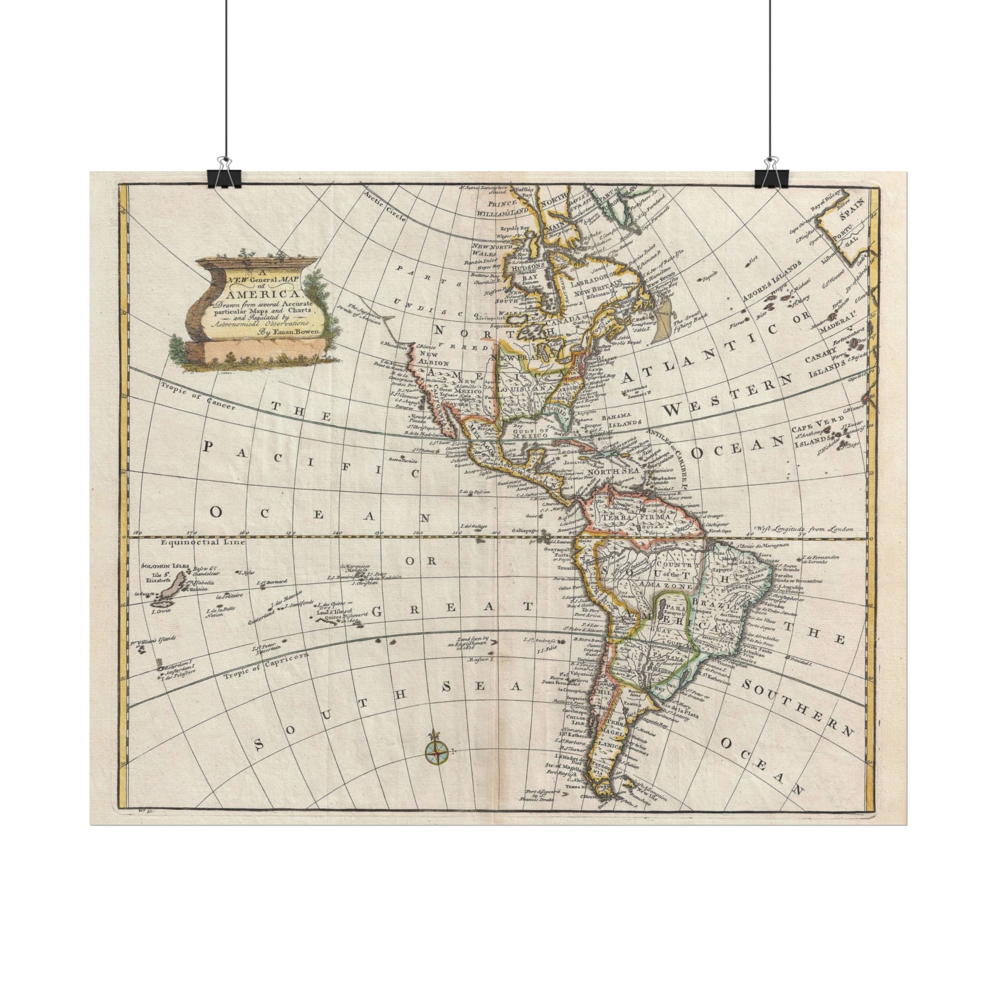 North America & South America Historic World Map (c. 1747) Rolled Poster | Vintage Map Wall Art