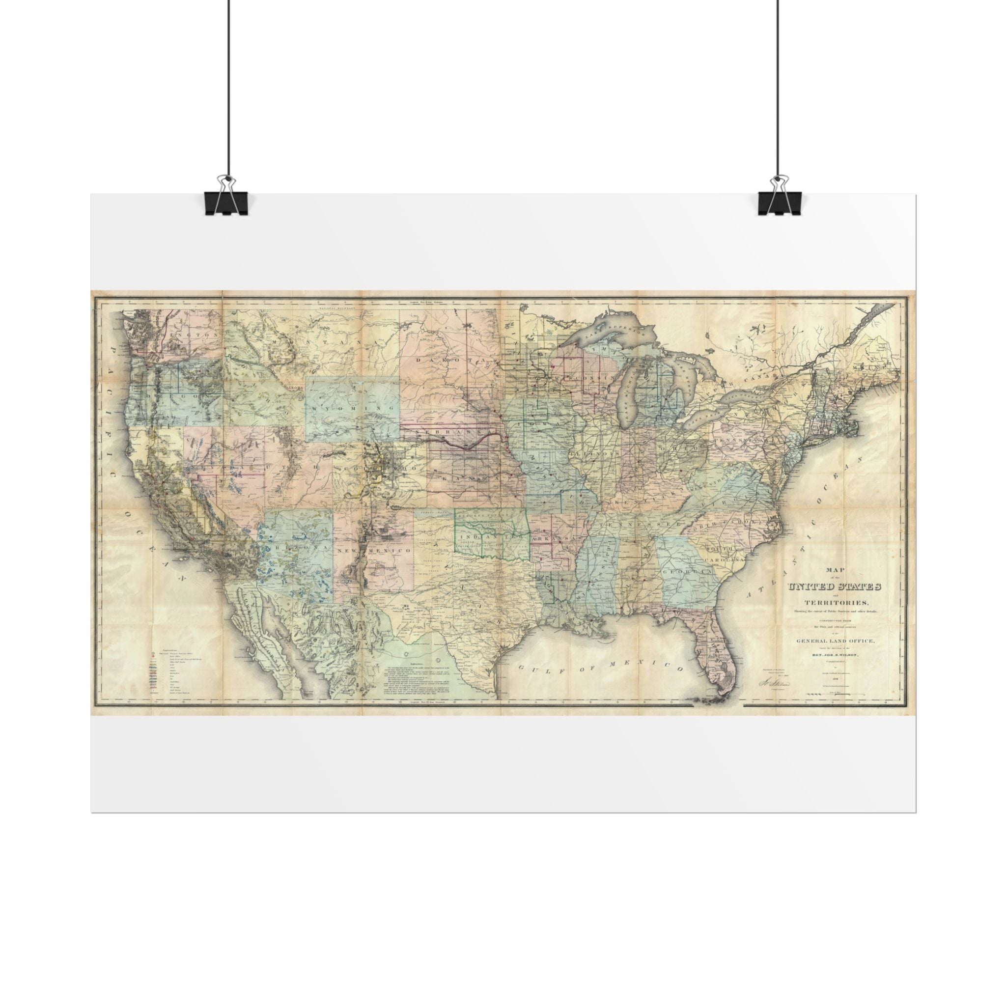 United States of America Historic Map (c. 1868) Rolled Poster | Vintage Map Wall Art