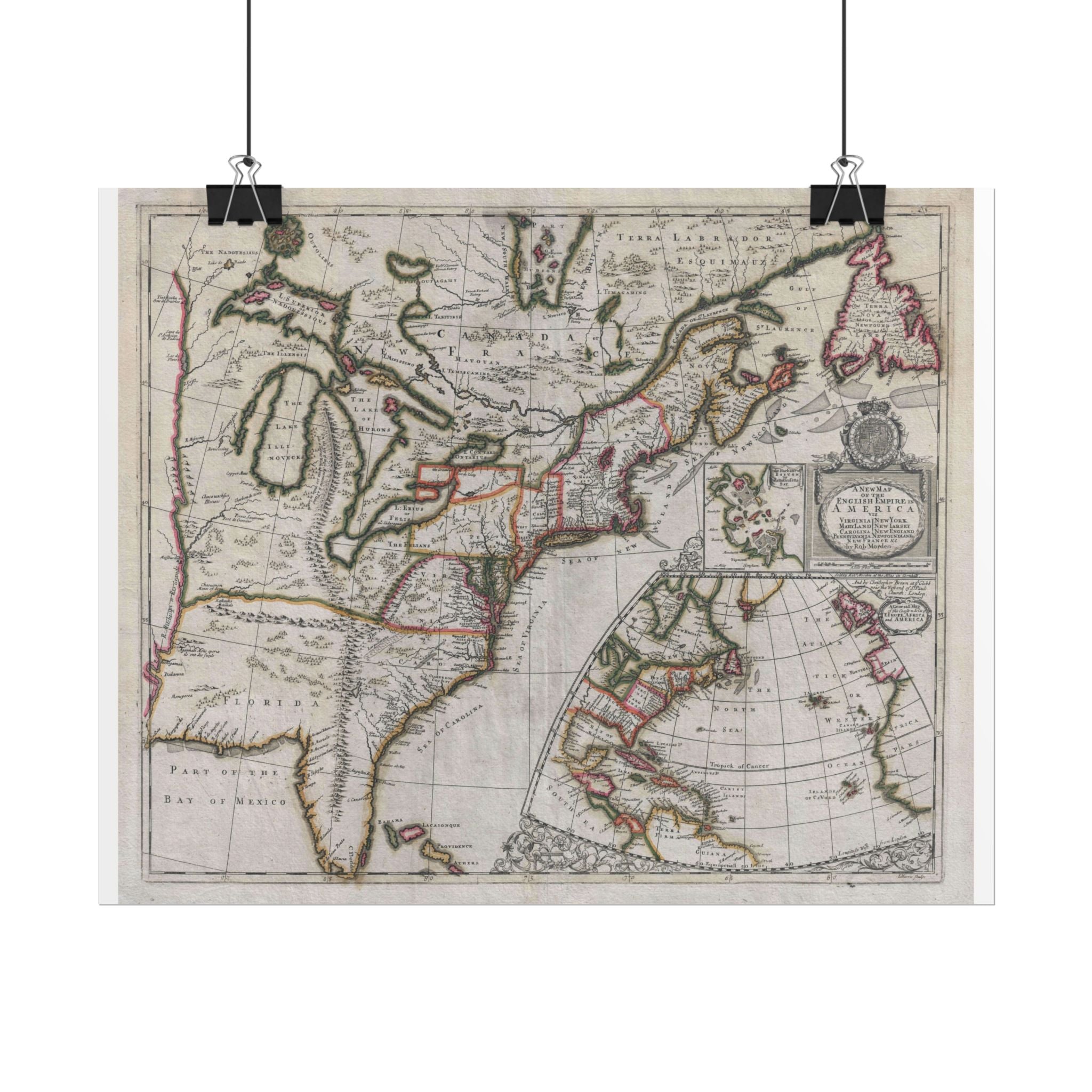 English Empire in America Historic Map (c. 1695) Rolled Poster | Vintage Map Wall Art