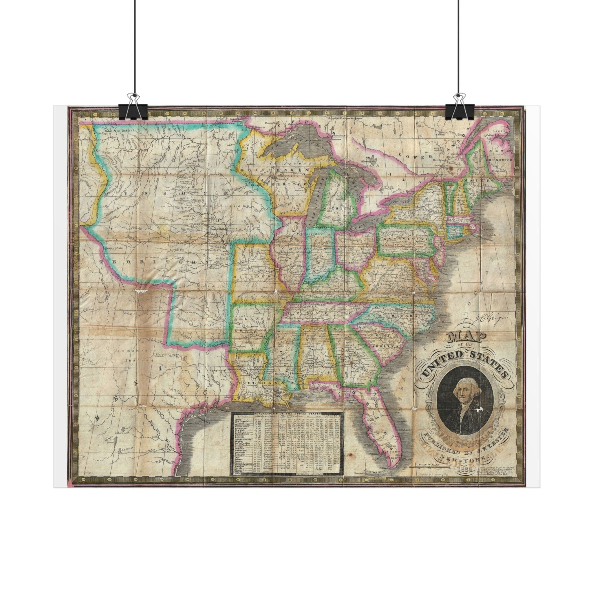 United States of America Historic Map (c. 1835) Rolled Poster | Vintage Map Wall Art