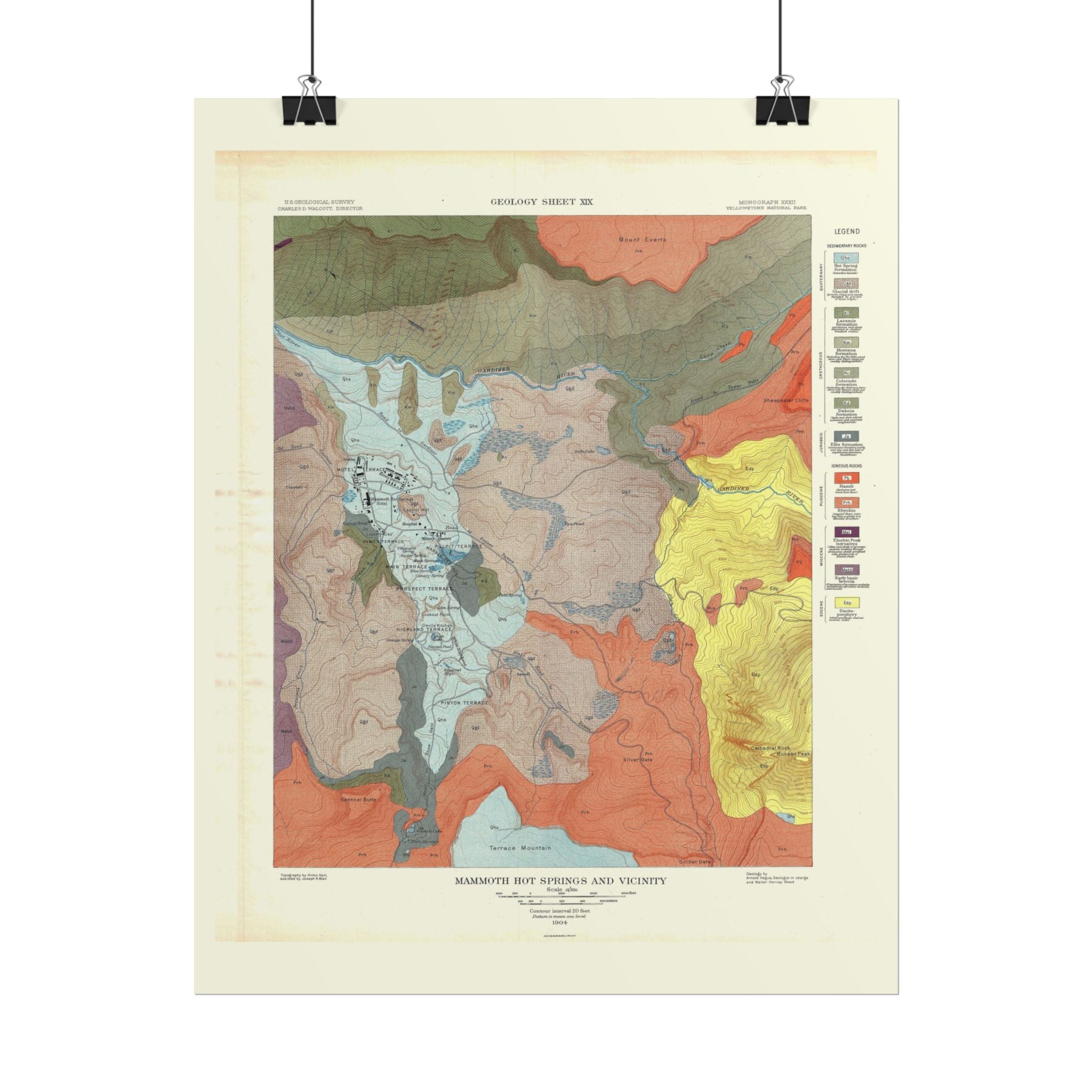 Yellowstone Geologic Survey (c. 1904) Historic Map Rolled Poster | Vintage Map Wall Art