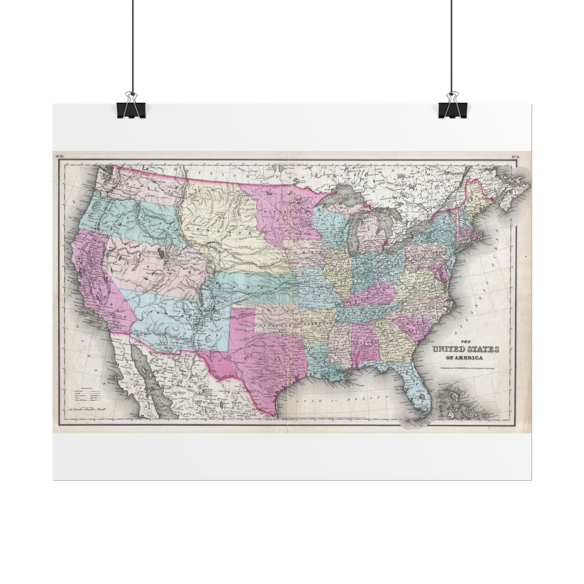 United States of America Historic Map (c. 1857) Rolled Poster | Vintage Map Wall Art