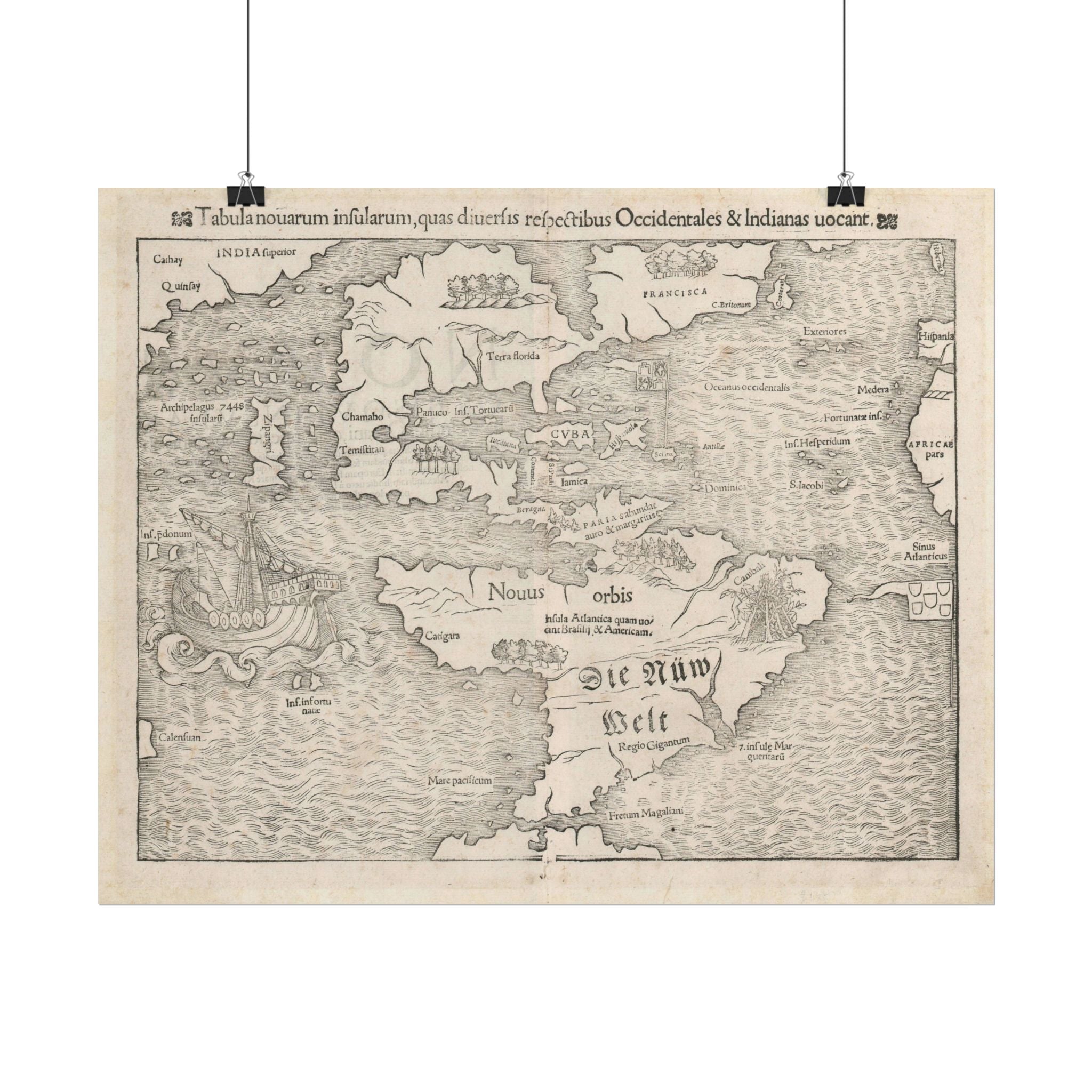 Americas Vintage Map (c. 1552) Rolled Poster | Antique Map Wall Art
