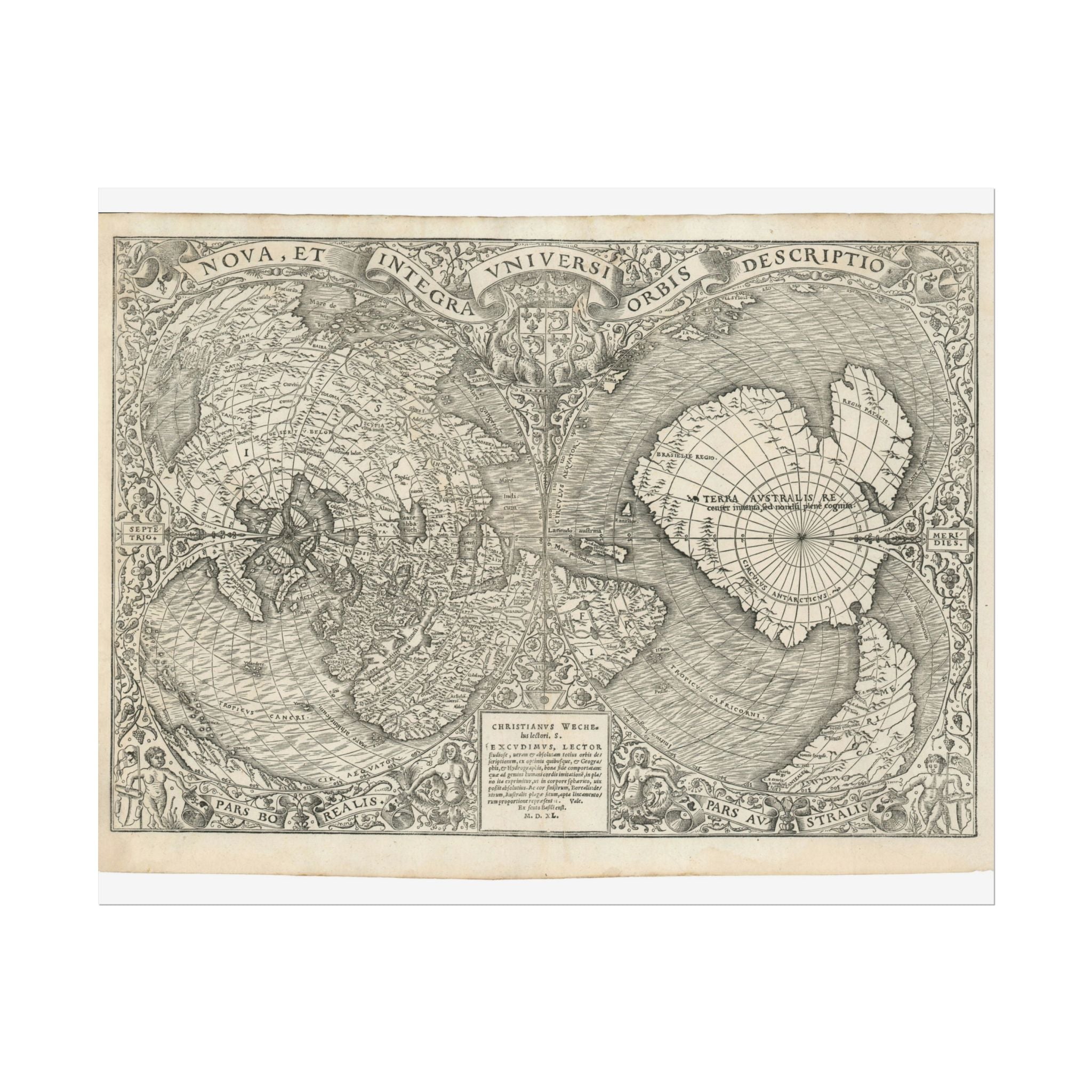 World Atlas Historic Map (c. 1540) Rolled Poster | Vintage Map Wall Art