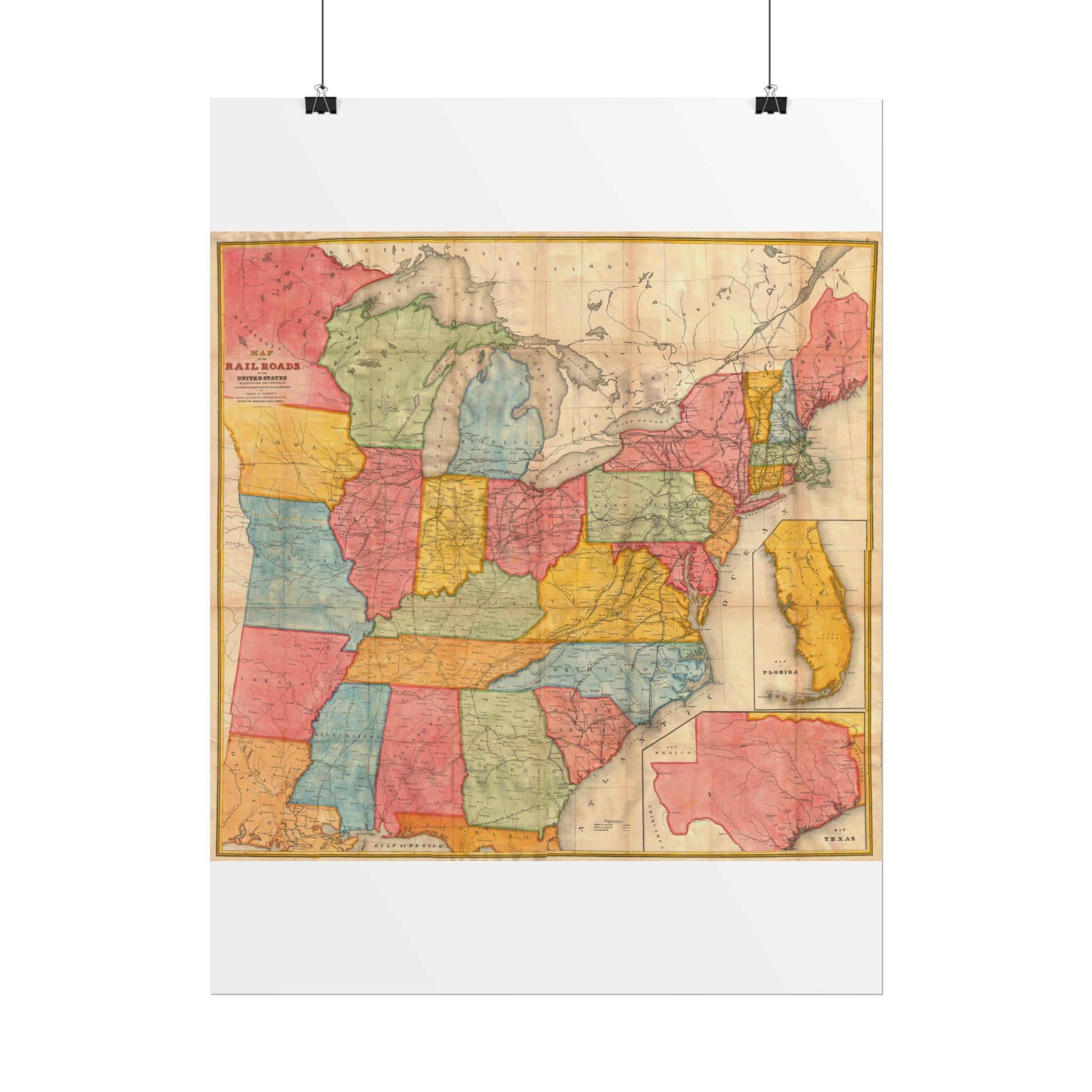 United States of America Historic Map (c. 1852) Rolled Poster | Vintage Map Wall Art