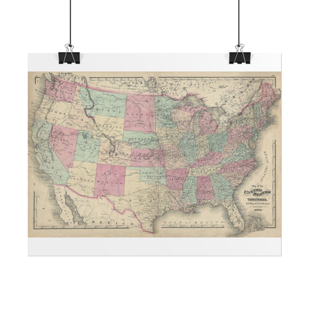 United States of America Historic Map (c. 1871) Rolled Poster | Vintage Map Wall Art