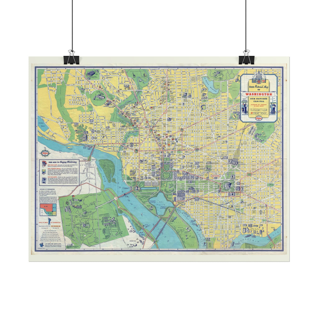 Washington DC (c. 1930s) Historic City Map Rolled Poster | Vintage Map Wall Art