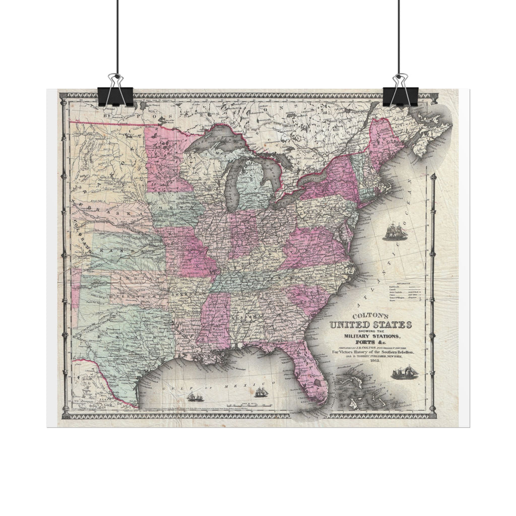 United States of America Historic Map (c. 1862) Rolled Poster | Vintage Map Wall Art