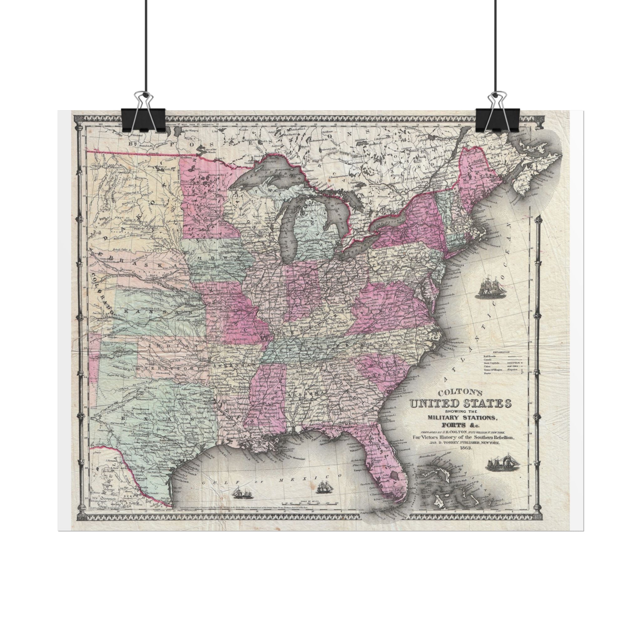 United States of America Historic Map (c. 1862) Rolled Poster | Vintage Map Wall Art