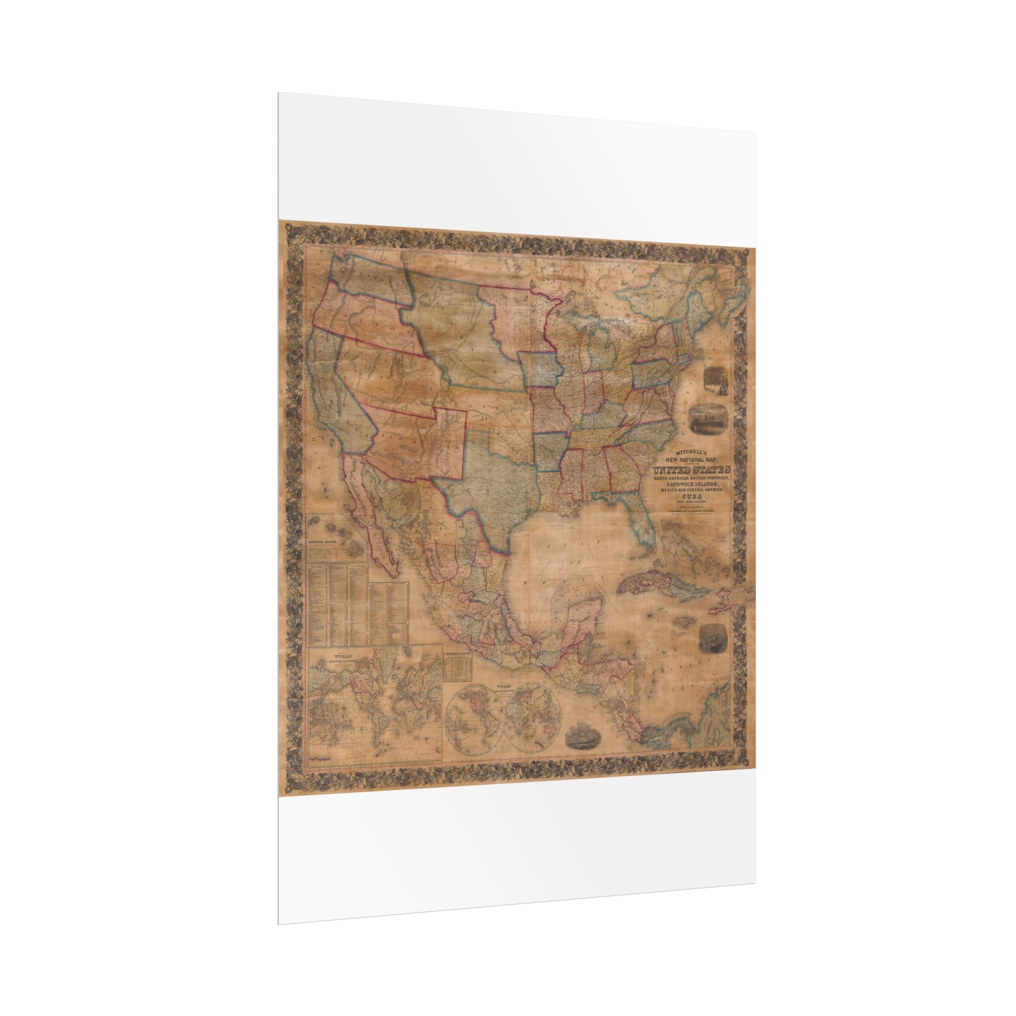 North America Antique Map of (c. 1856) Rolled Poster | Old Map Wall Art