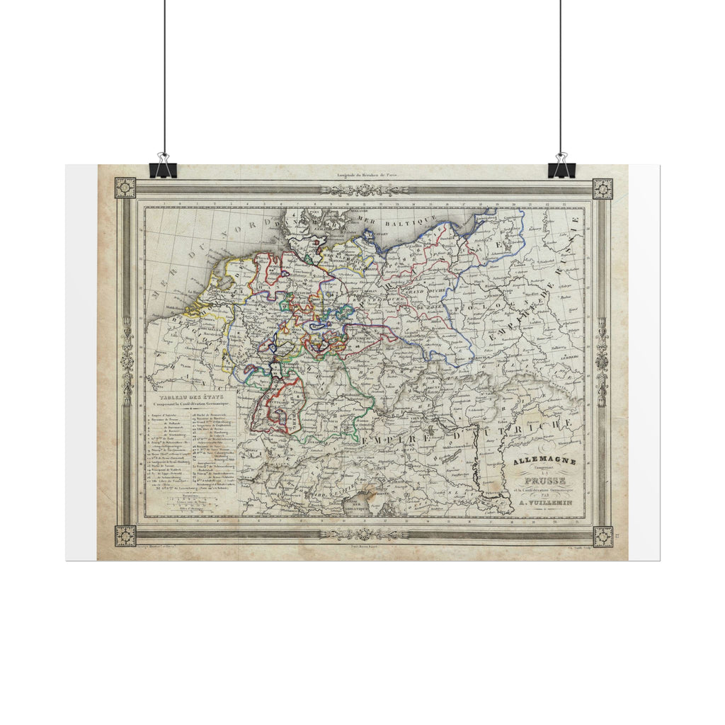 Germany Prussia Historic Map (c. 1852) Rolled Poster | Vintage Map Wall Art