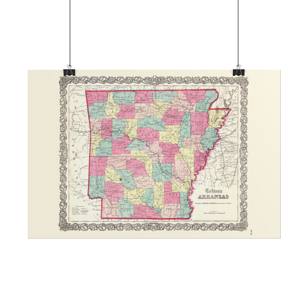 Arkansas Historic Map (c. 1860) Rolled Poster | Antique State Map Wall Art