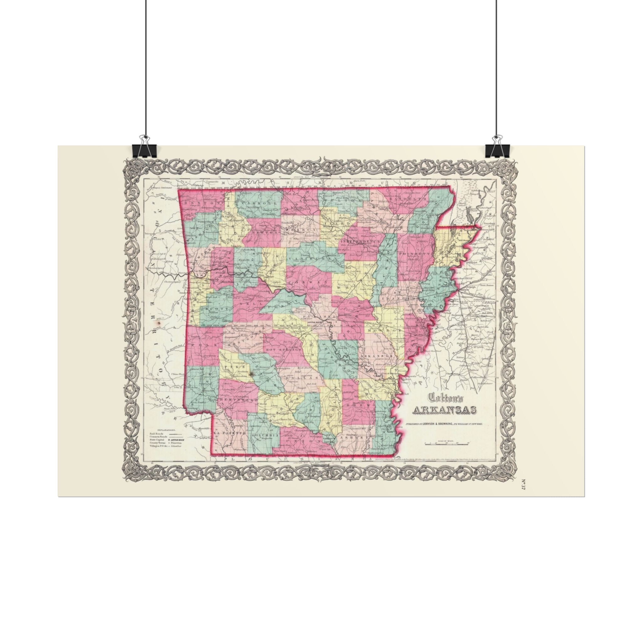 Arkansas Historic Map (c. 1860) Rolled Poster | Antique State Map Wall Art
