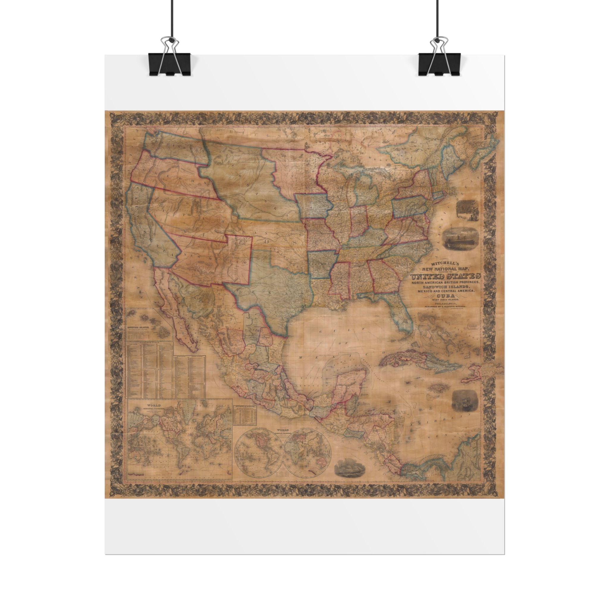 North America Antique Map of (c. 1856) Rolled Poster | Old Map Wall Art