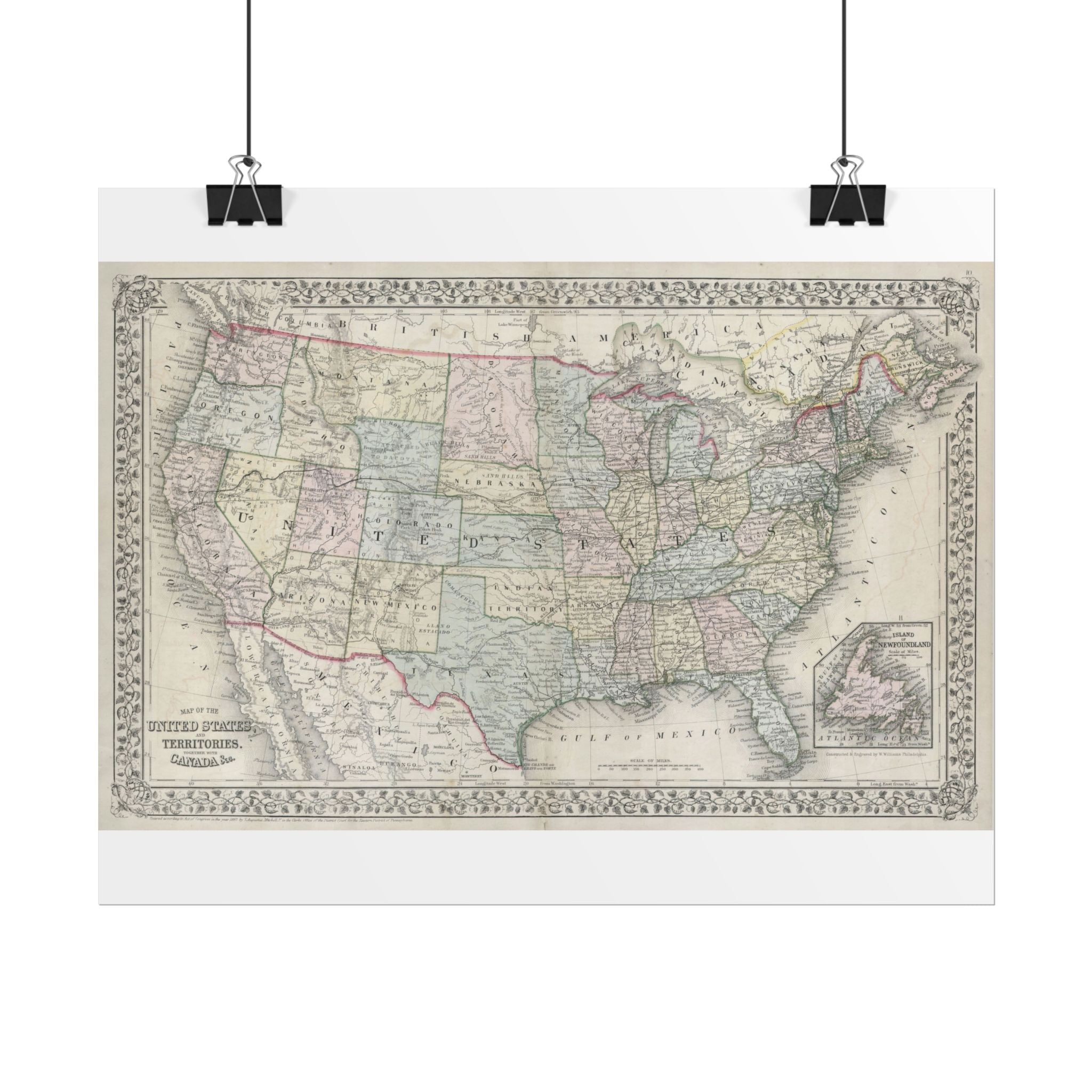 United States of America Historic Map (c. 1867) Rolled Poster | Vintage Map Wall Art
