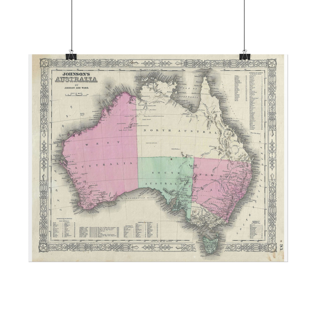 Australia Historic Map (c. 1863) Rolled Poster | Vintage Map Wall Art