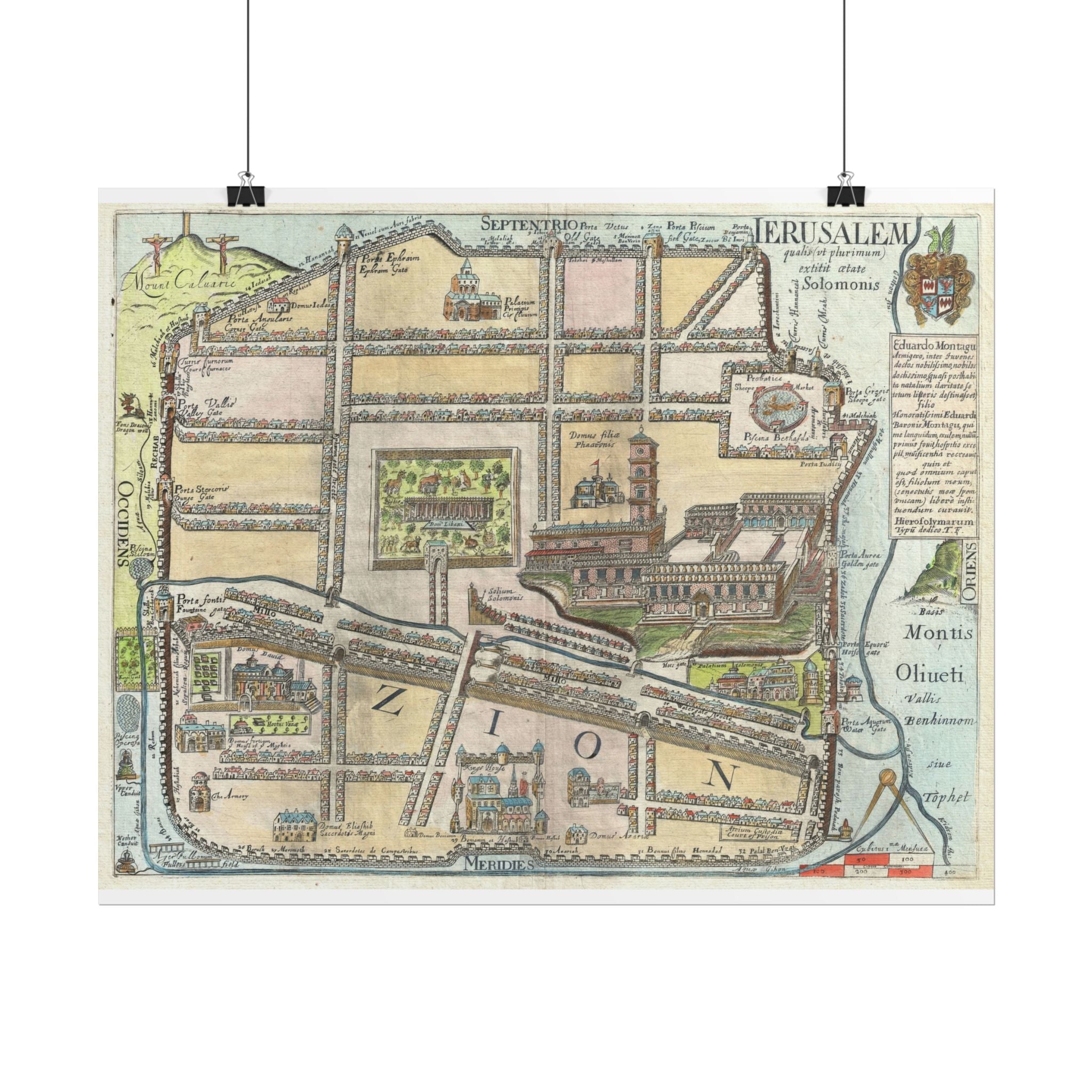 Jerusalem Historic Map (c. 1650) Israel/Palestine Rolled Poster | Vintage Antique City Map