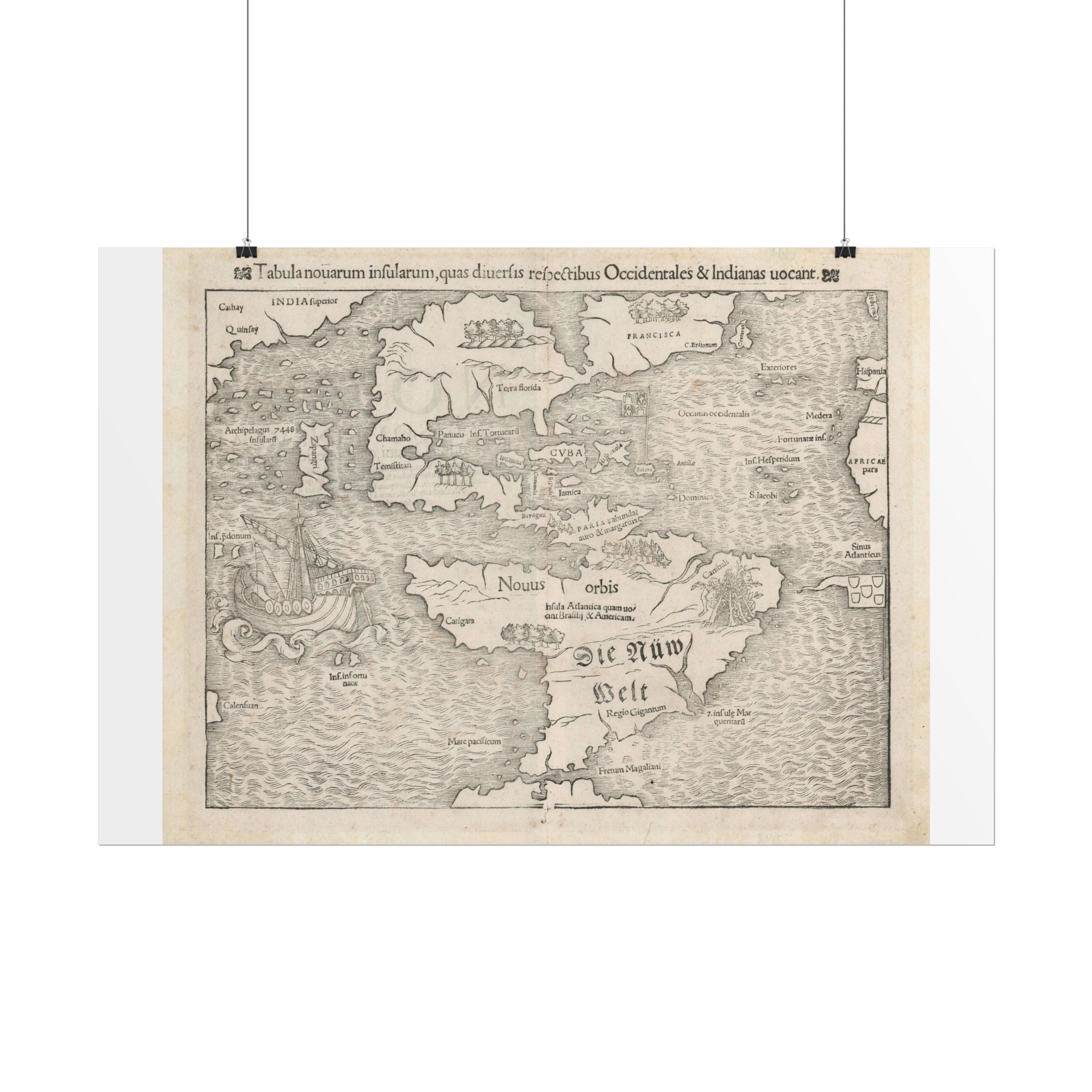 Americas Vintage Map (c. 1552) Rolled Poster | Antique Map Wall Art