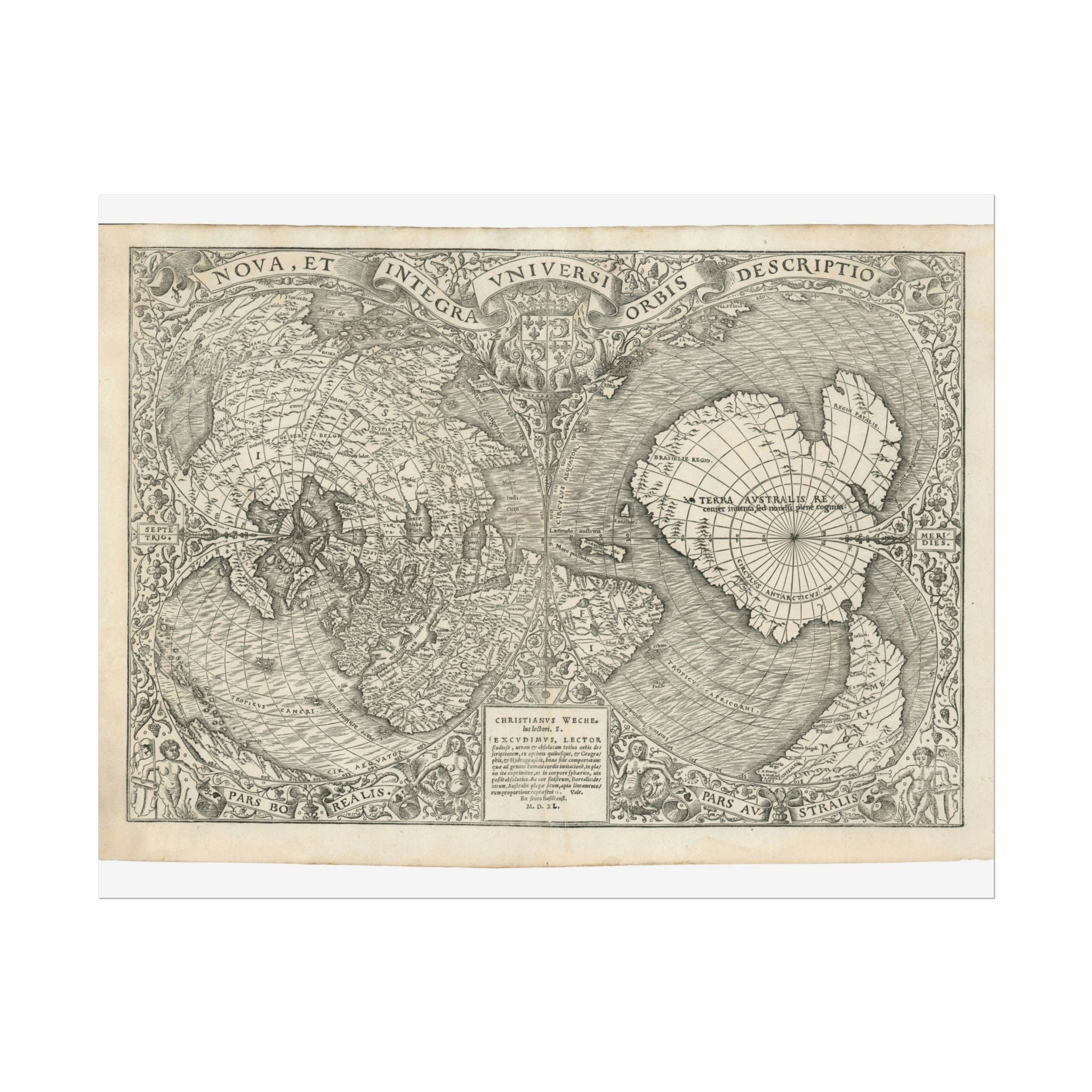 World Atlas Historic Map (c. 1540) Rolled Poster | Vintage Map Wall Art