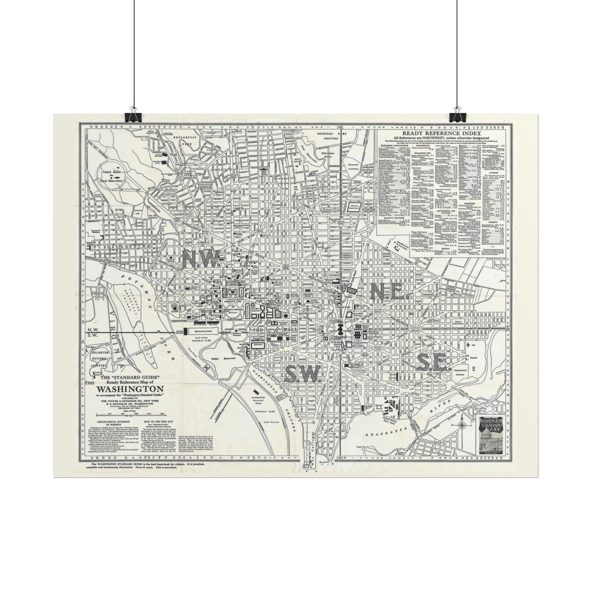 Washington DC (c. 1937) Historic City Map Rolled Poster | Vintage Map Wall Art