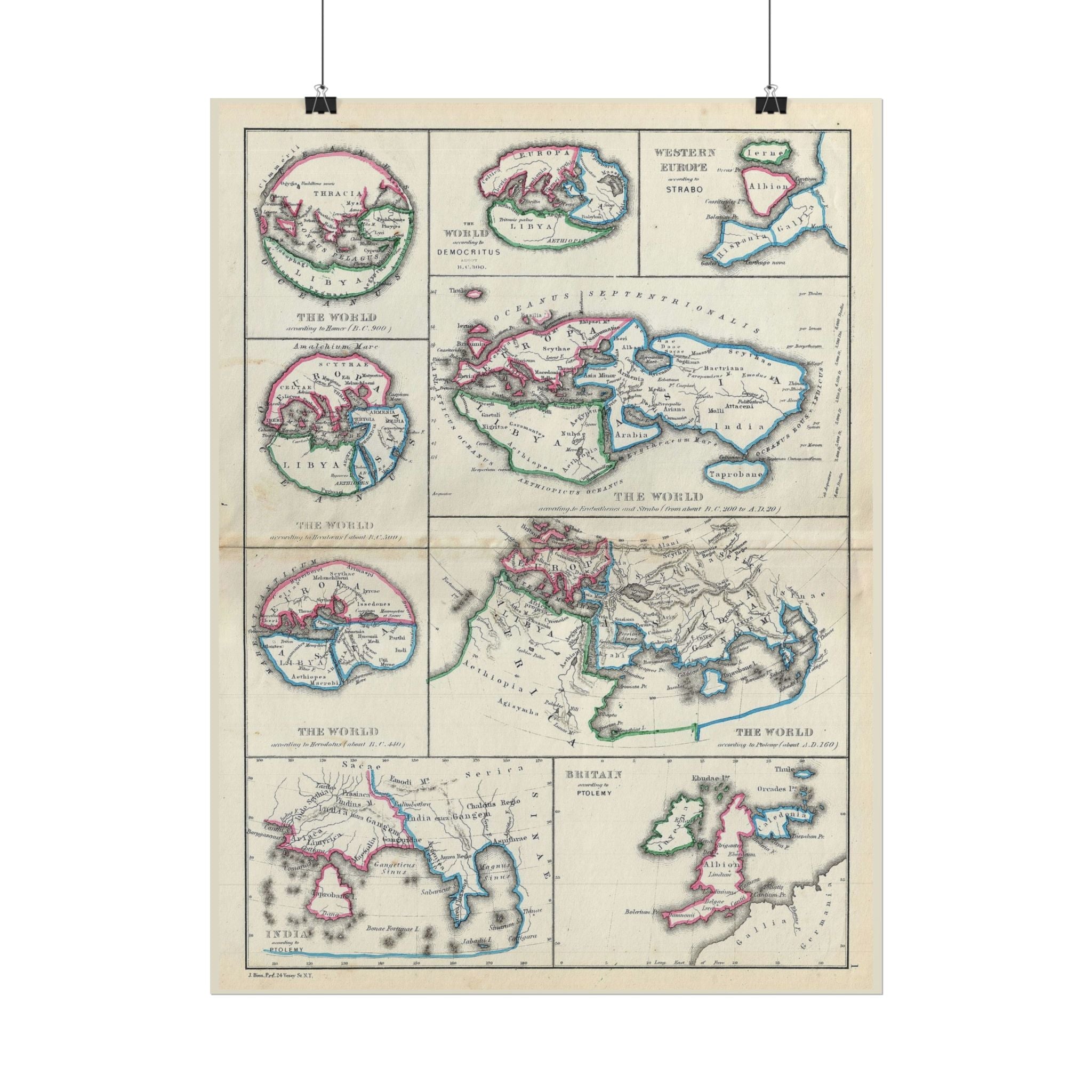 The Ancient World according to Homer, Ptolomy, Democritus, et al. Historic Map (c. 1867) Rolled Poster | Antique Map Wall Art