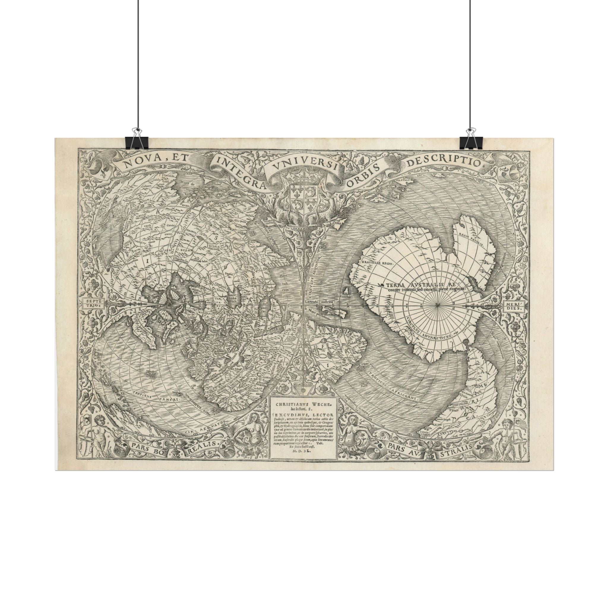 World Atlas Historic Map (c. 1540) Rolled Poster | Vintage Map Wall Art