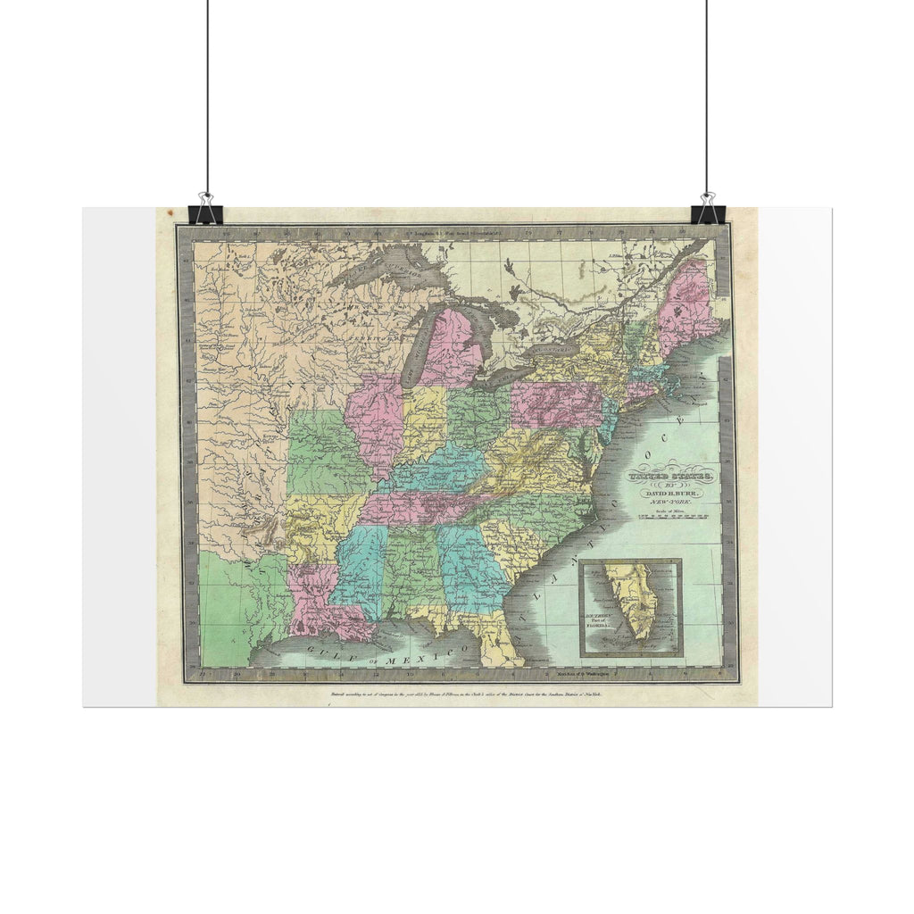 United States of America Historic Map (c. 1835) Rolled Poster | Vintage Map Wall Art