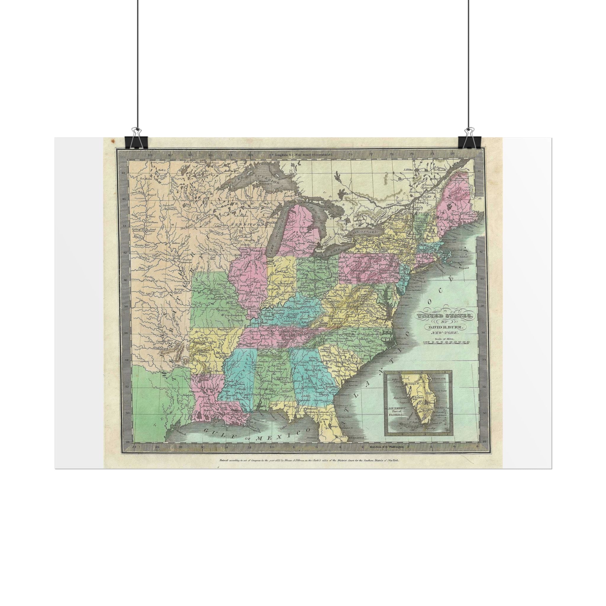 United States of America Historic Map (c. 1835) Rolled Poster | Vintage Map Wall Art