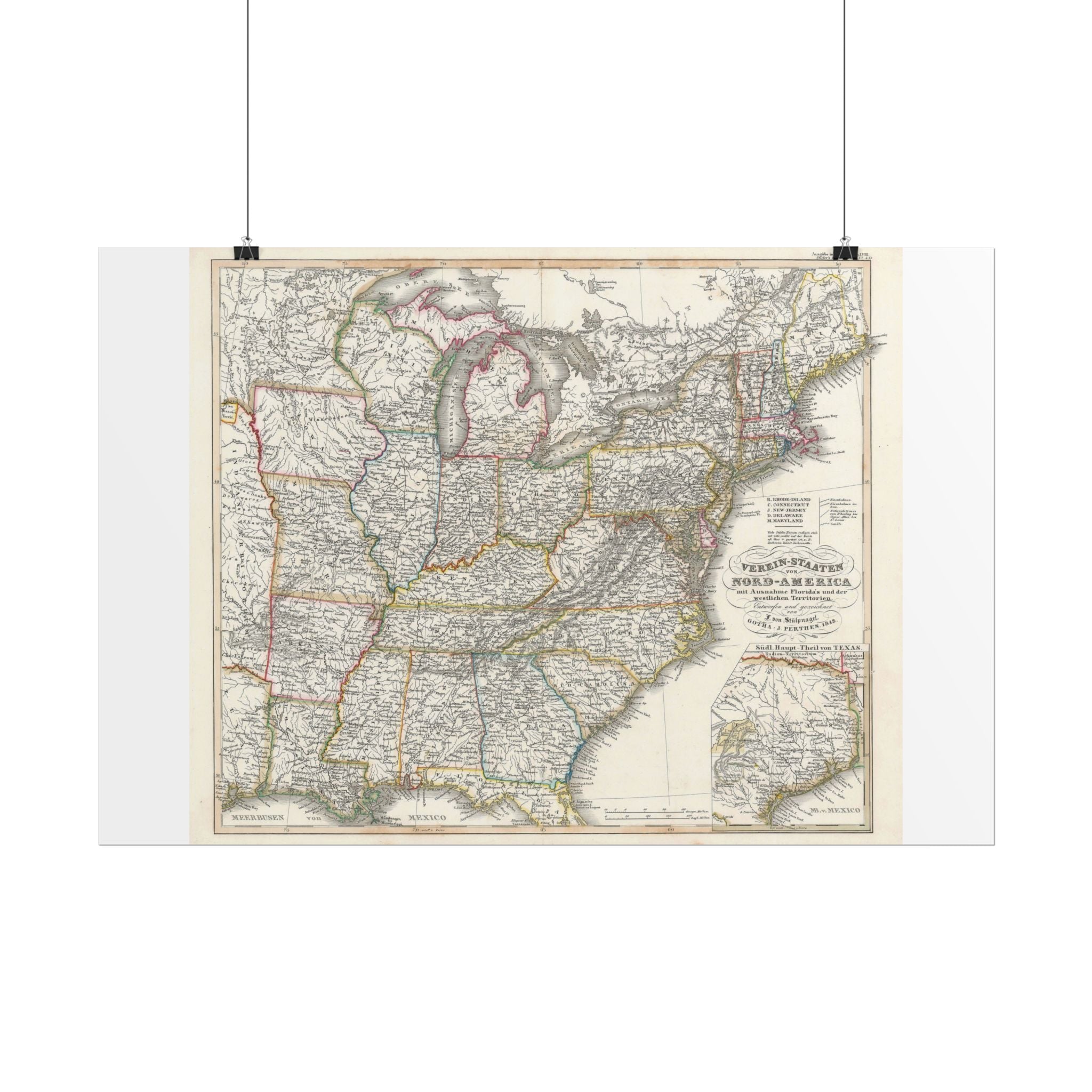 United States of America Historic Map (c. 1851) Rolled Poster | Vintage Map Wall Art