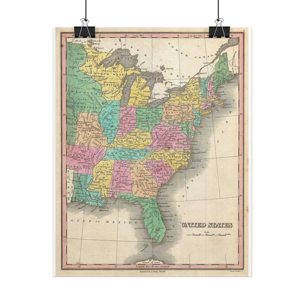 United States of America Historic Map (c. 1827) Rolled Poster | Vintage Map Wall Art