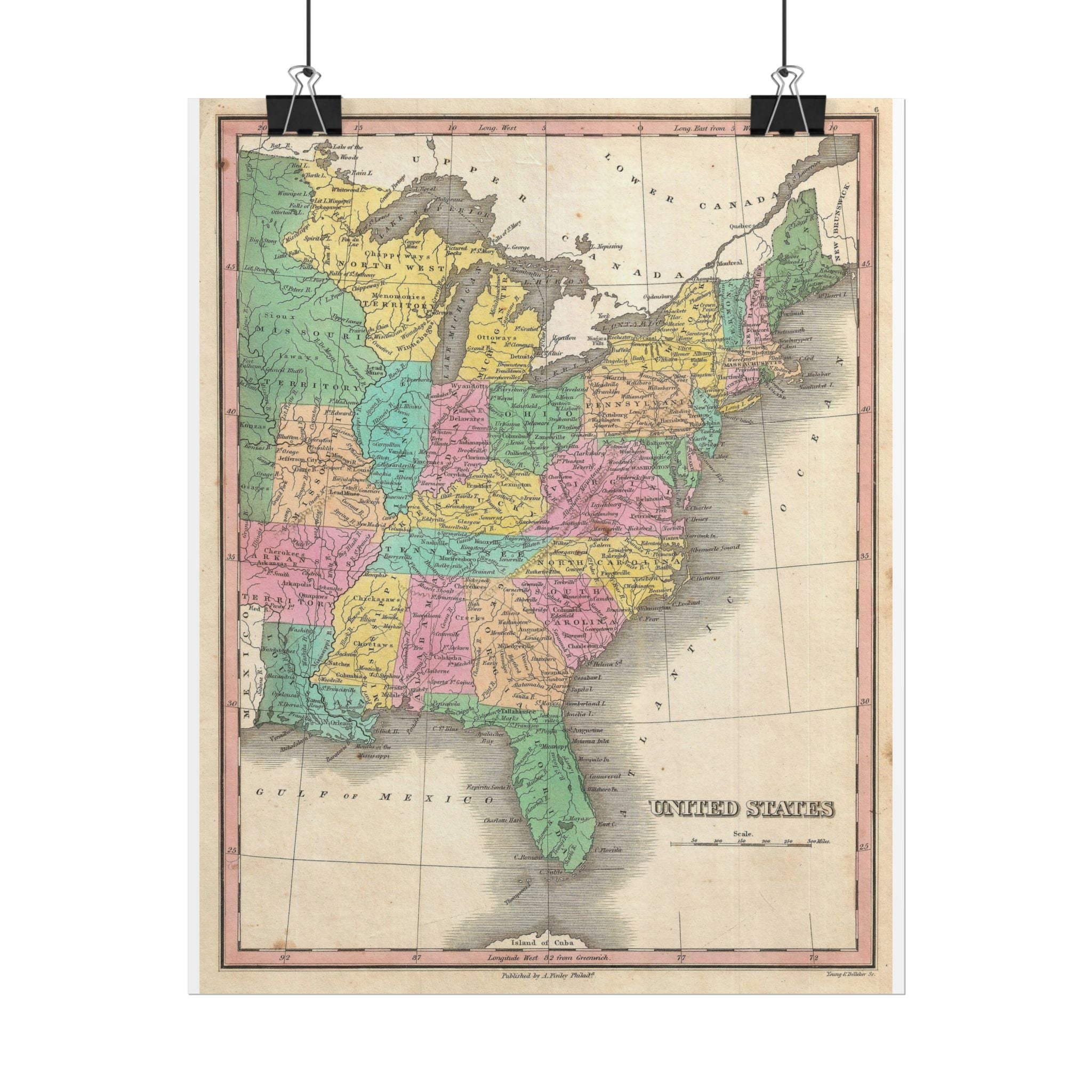 United States of America Historic Map (c. 1827) Rolled Poster | Vintage Map Wall Art