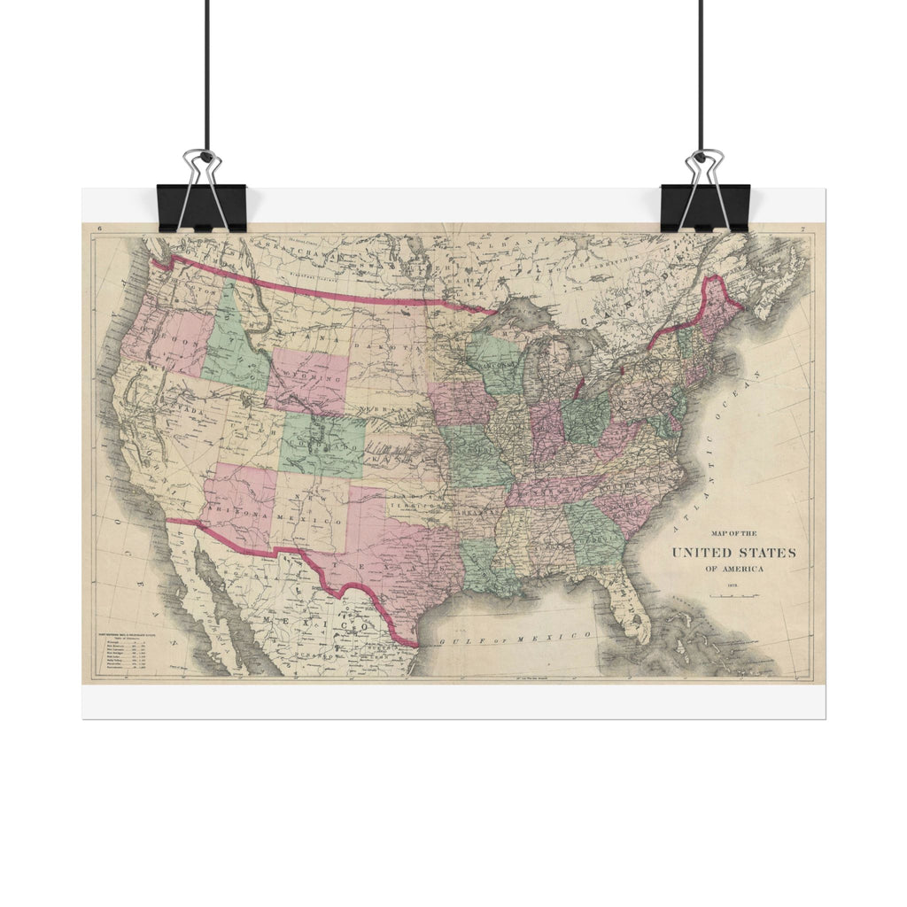 United States of America Historic Map (c. 1873) Rolled Poster | Vintage Map Wall Art