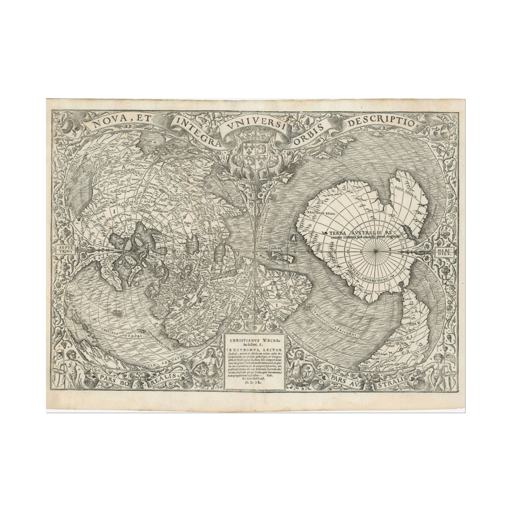 World Atlas Historic Map (c. 1540) Rolled Poster | Vintage Map Wall Art