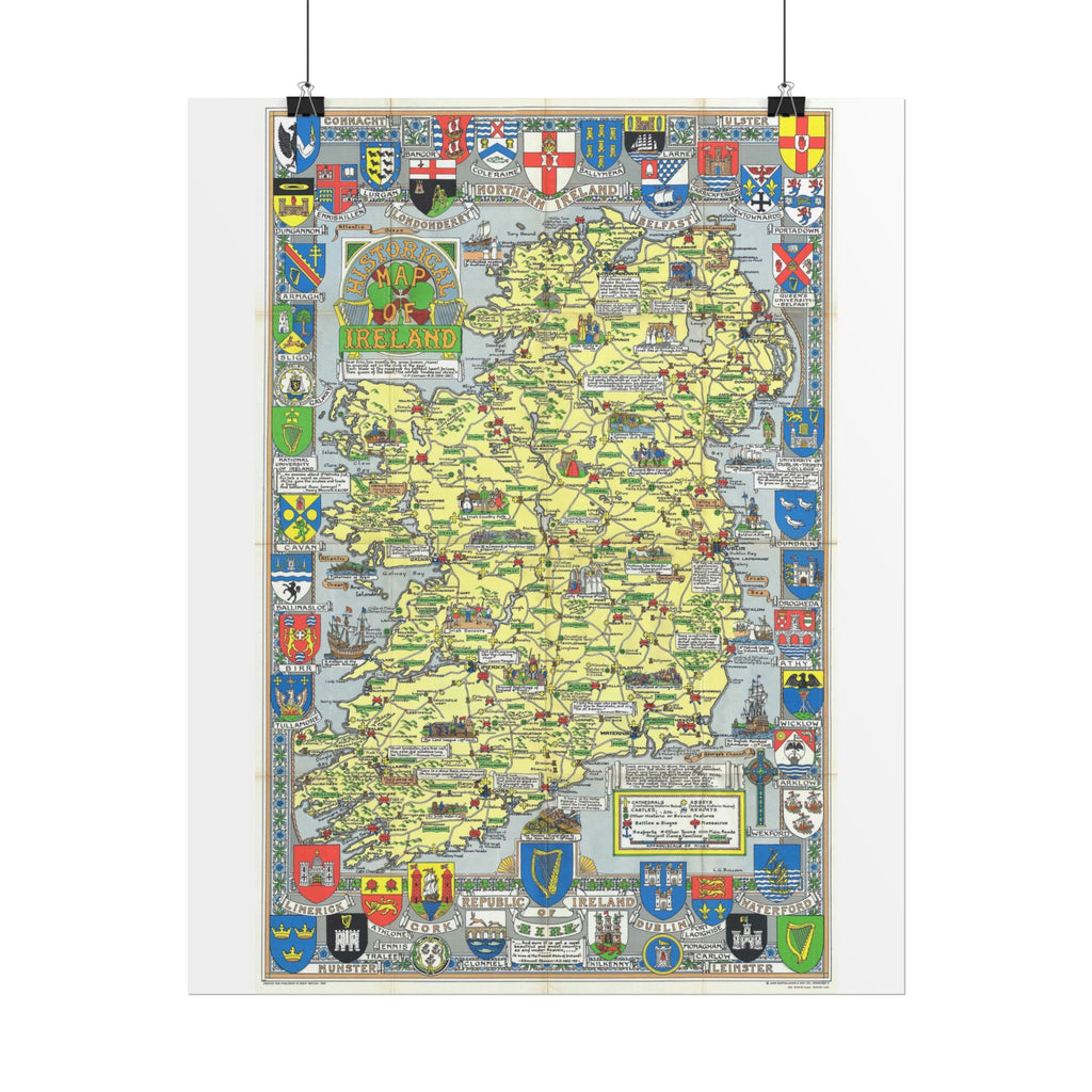 Ireland Historic Pictorial Map (c. 1963) Rolled Poster | Vintage Map Wall Art