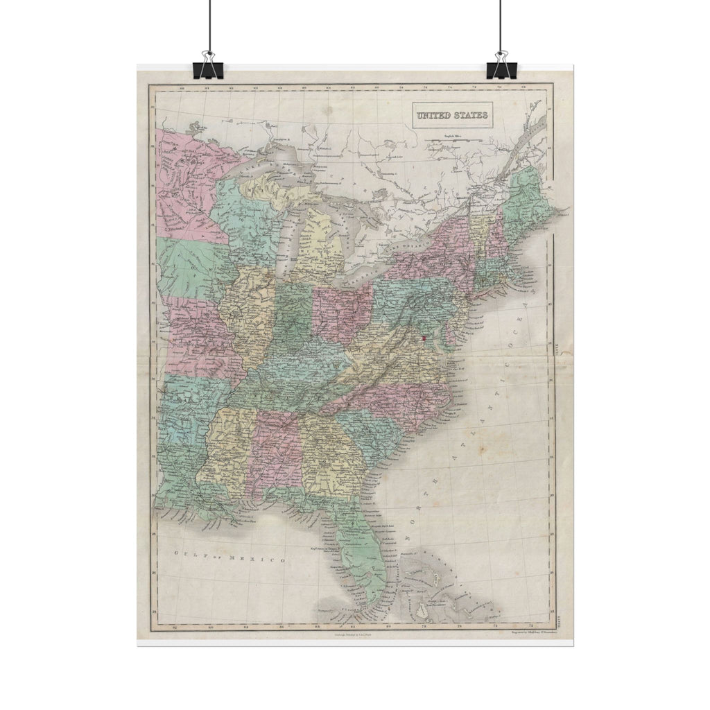 United States of America Historic Map (c. 1851) Rolled Poster | Vintage Map Wall Art