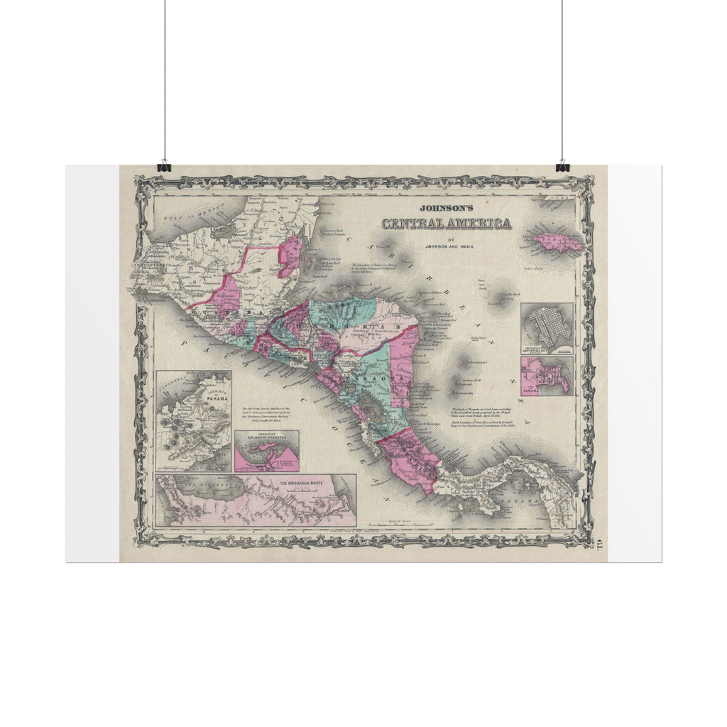 Central America Historic Map (c. 1863) Rolled Poster | Antique Map Wall Art