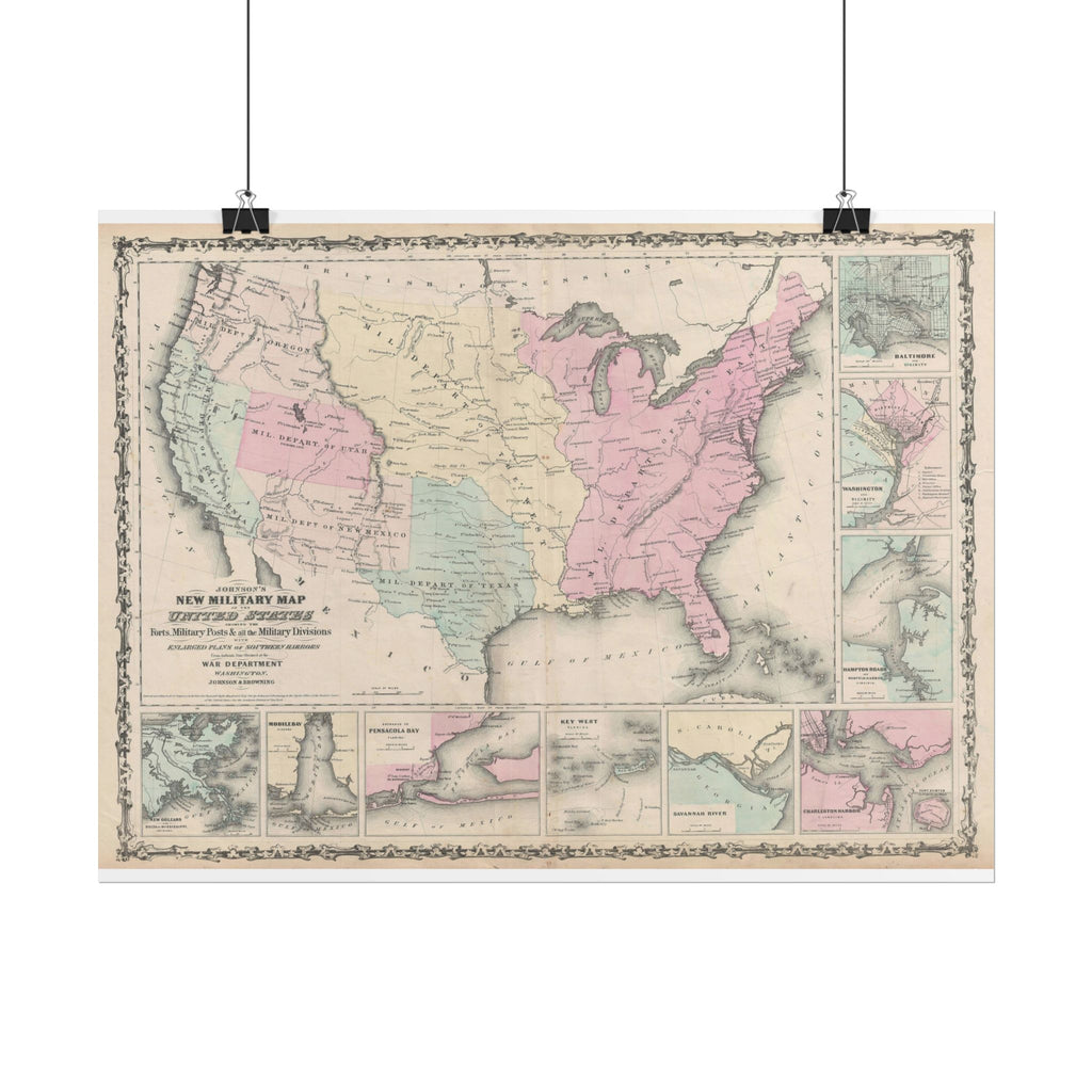 United States of America Historic Military Map (c. 1861) Rolled Poster | Vintage Map Wall Art