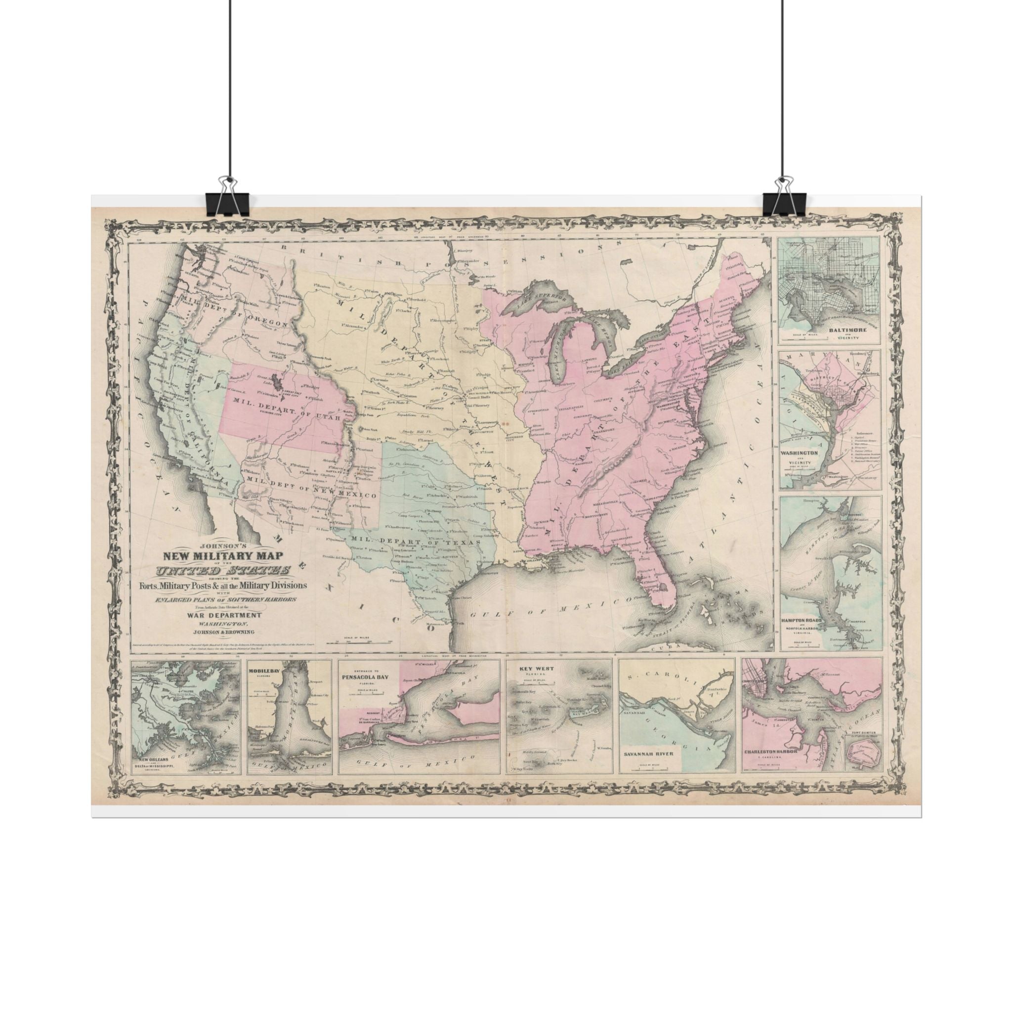 United States of America Historic Military Map (c. 1861) Rolled Poster | Vintage Map Wall Art