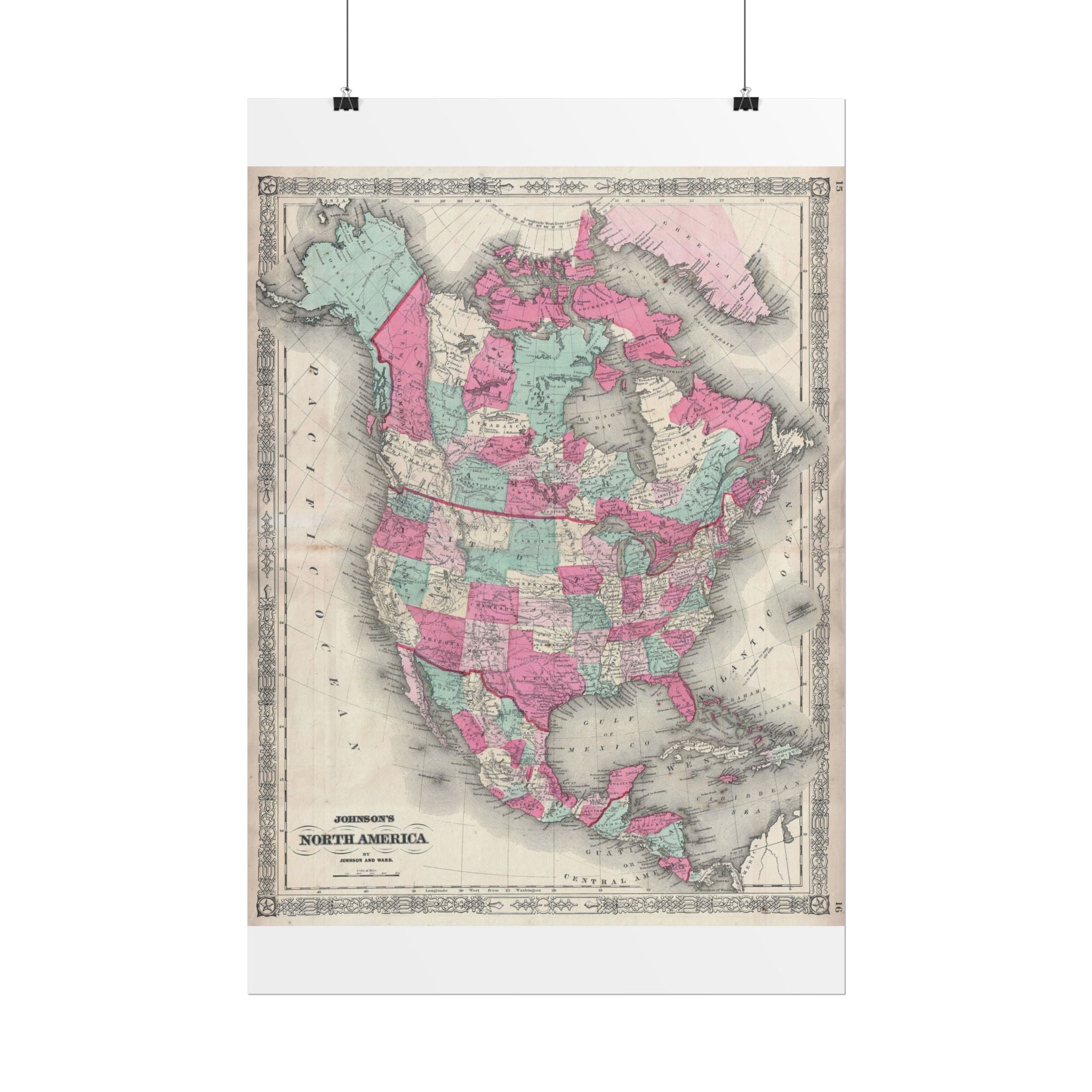 North America Antique Map (c. 1864) Rolled Poster | Vintage Style Wall Art