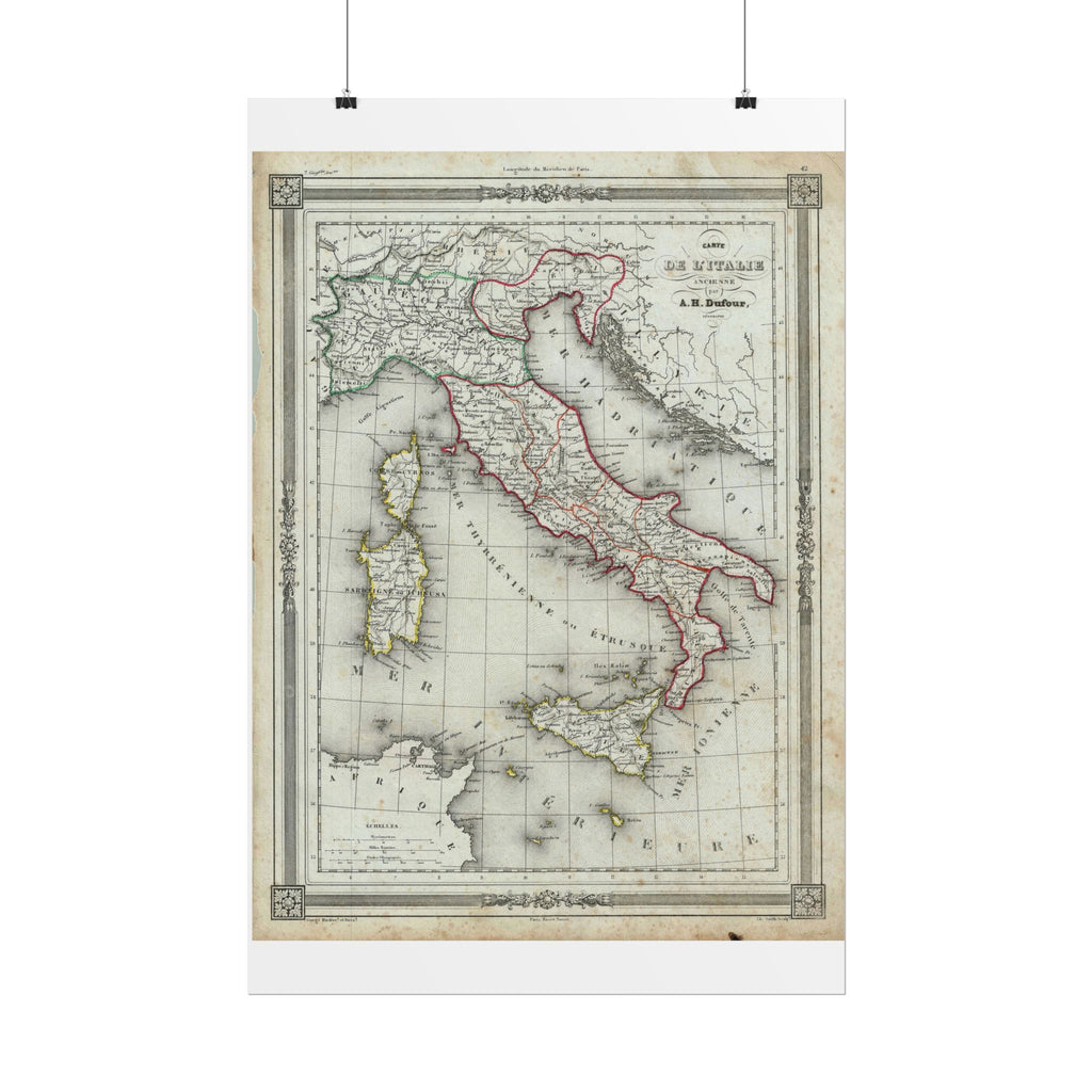 Italy Historic Map (c.1852) Rolled Poster | Vintage Map Wall Art